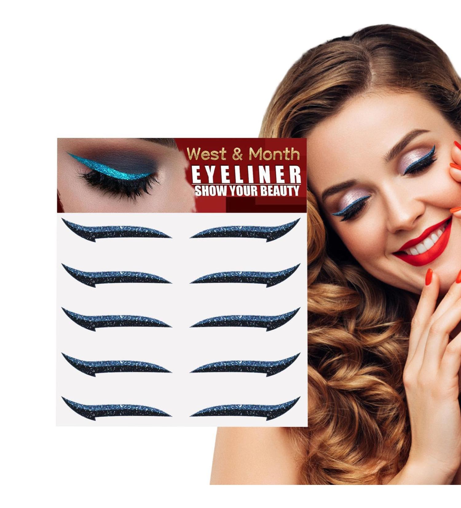 Sticker Eyeliner Glitter | 5 Pairs Glitter Instant -Adhesive Eyeliner Stencil | Sticker Eyeliner Tool Makeup Eyeliner Stickers Winged Eyeliner Stencil for Eye Makeup Tool Skoulazeo Blue (Five Pairs) - Buy Online on GoSupps.com