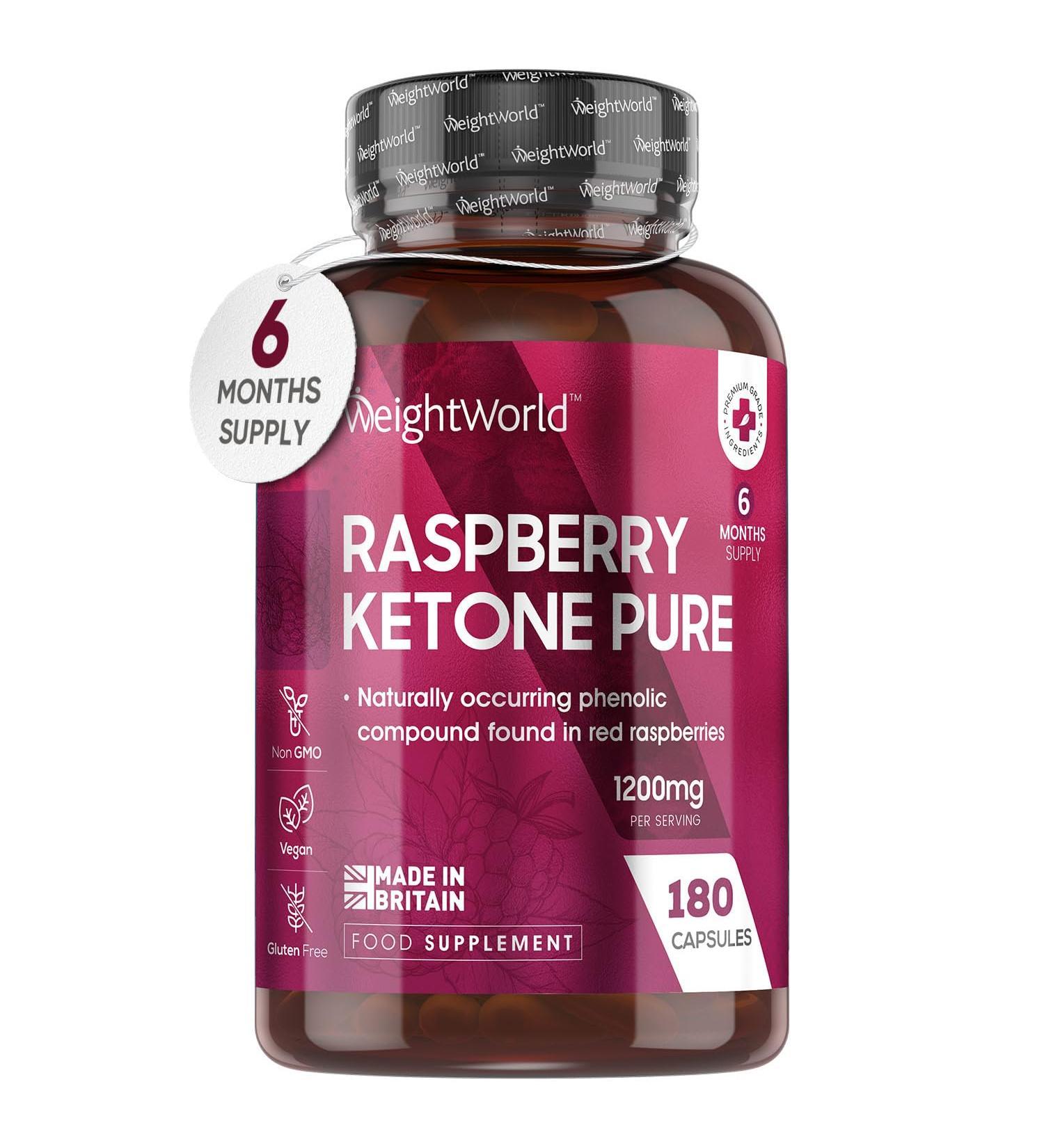 180 Pure Raspberry Ketone Capsules - 6 Months Supply | Vegan Ketones for Low Carb & Keto Diet | Made in UK | Feel Fuller & Lighter - Buy Online on GoSupps.com