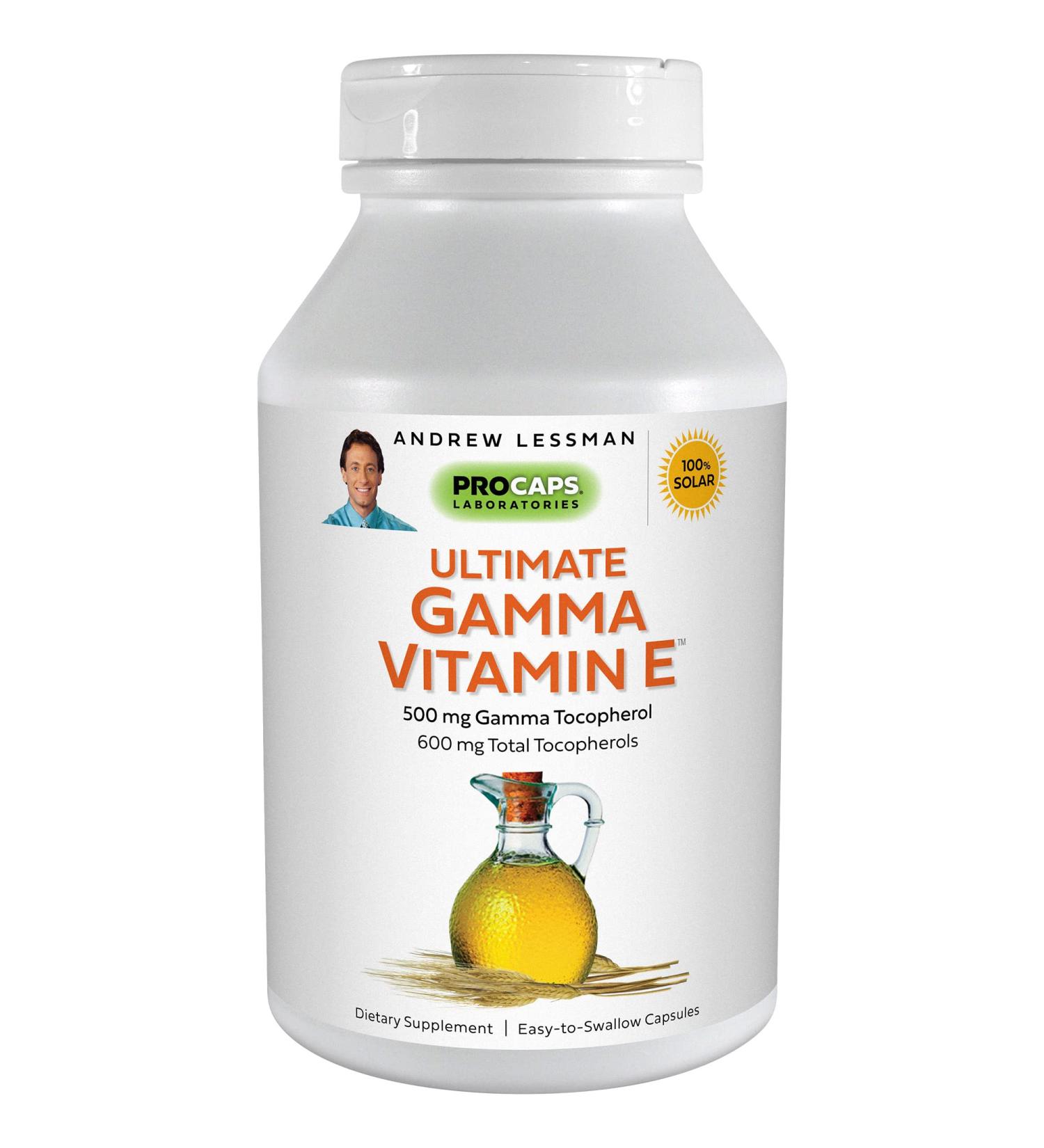 ANDREW LESSMAN Ultimate Gamma Vitamin E 500mg Softgels - High Potency Natural Tocopherols with Powerful Anti-Oxidant Benefits - 60 Count - Buy Online on GoSupps.com