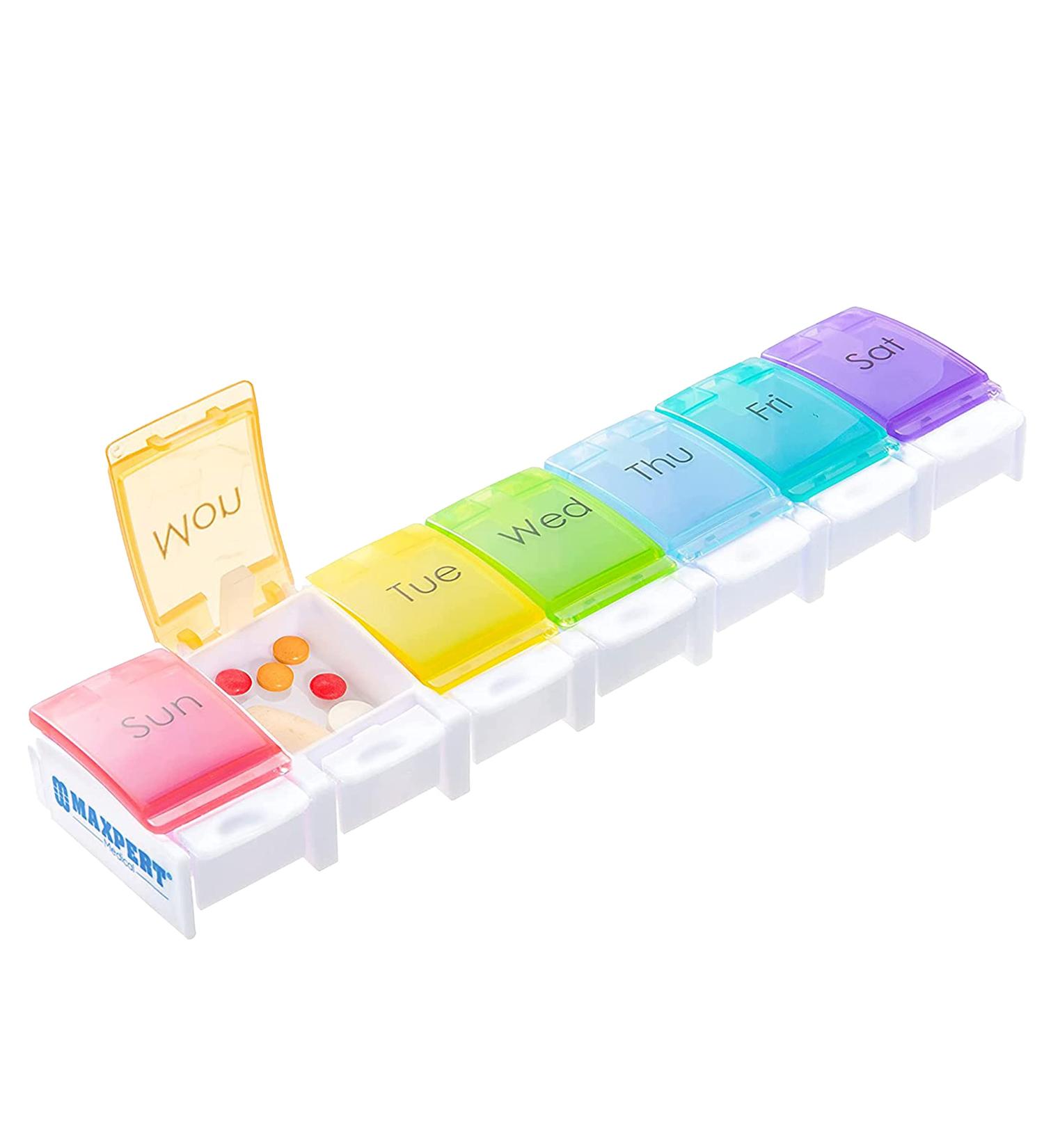 Maxpert Weekly Pill Organizer Case | Arthritis-Friendly Push Button Pill Planner | Large 7 Day Medication & Vitamin Organizer - Buy Online on GoSupps.com
