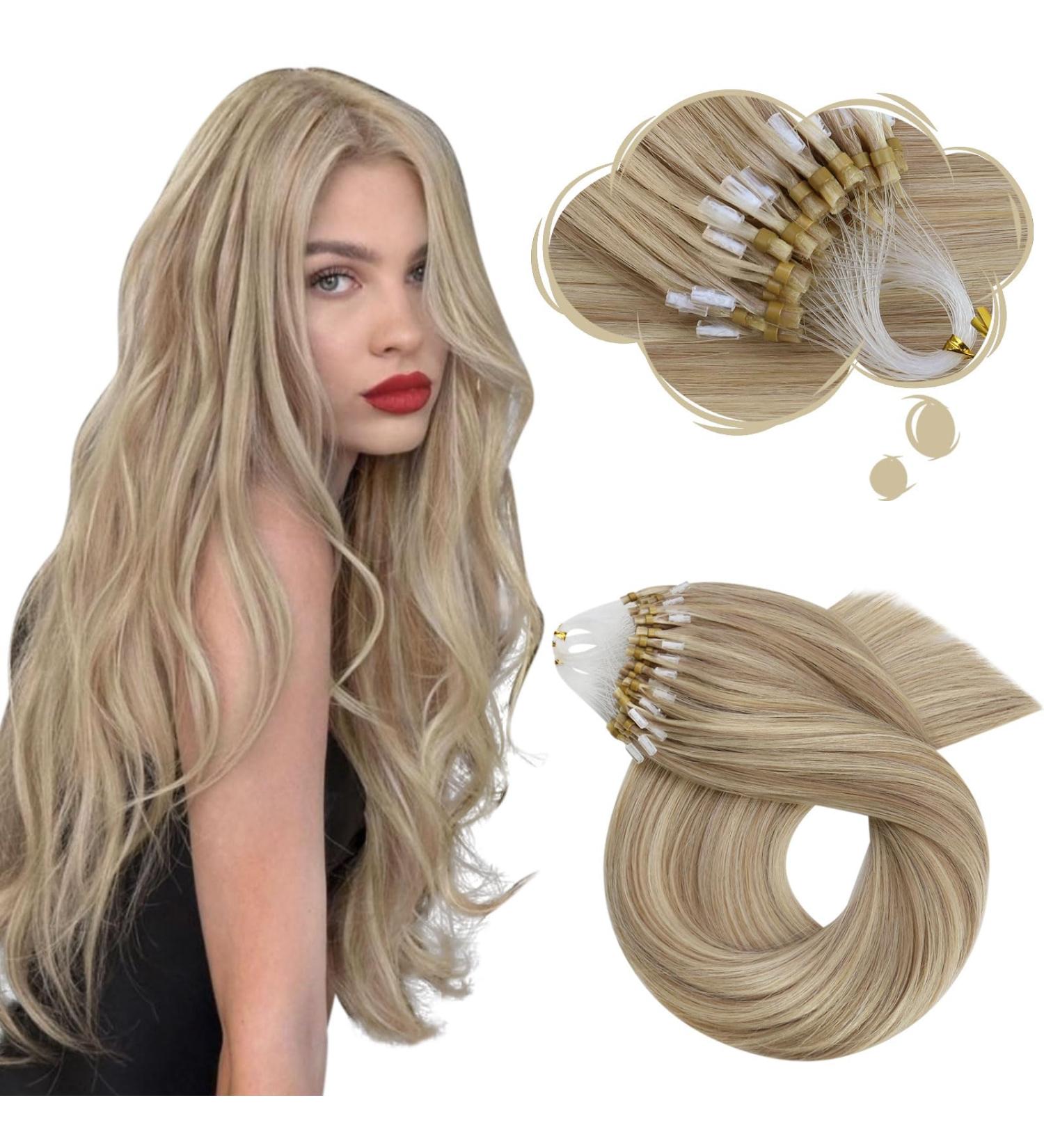 Moresoo Micro Loop Hair Extensions 50cm - Real Blond Remy Hair Microring Extensions #P16/22 - Goldblond & Middle Blond 1G/S 50g - Buy Online on GoSupps.com