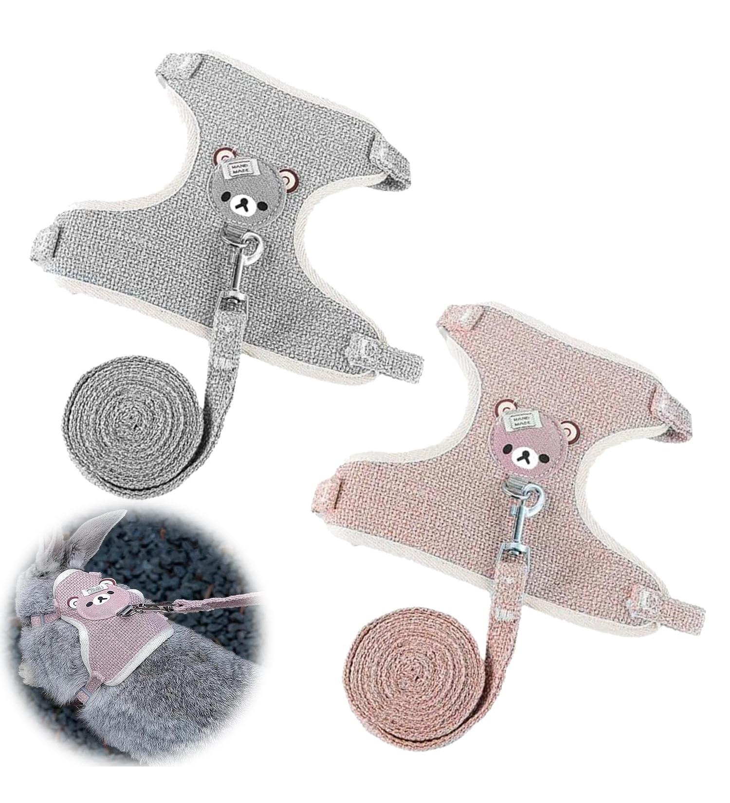 Adjustable Rabbit Leash Set - 2 Breathable Harnesses for Rabbits Hamsters & Cats - Soft & Comfortable - Available in Pink & Gray - Buy Online on GoSupps.com