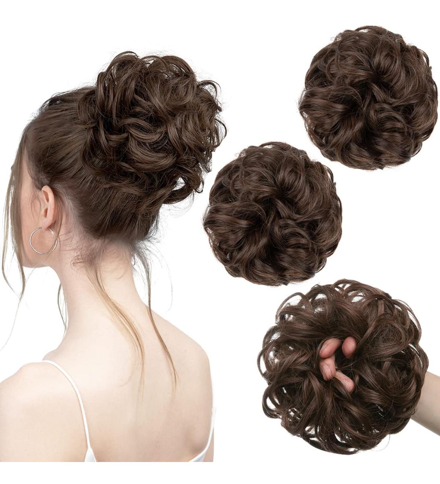 PORSMEER Messy Hair Buns Extensions- Curly Wavy Updo Scrunchies for Women, Medium Brown - Buy Online on GoSupps.com