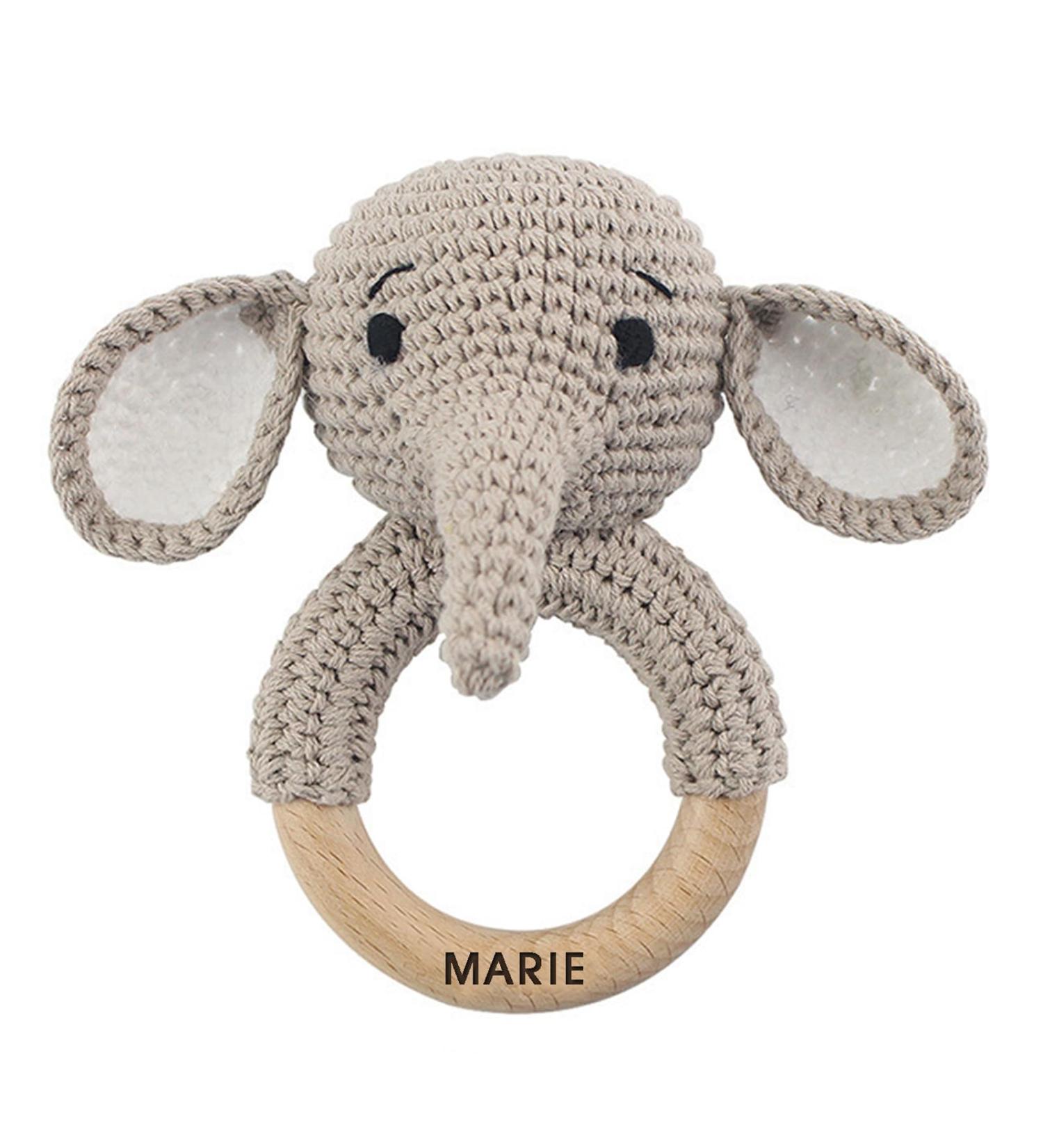 Personalized Elephant Bite Ring & Wood Rattle | Engraved Baby Gift for Newborn Boys & Girls | Unique Birth Keepsake - Buy Online on GoSupps.com