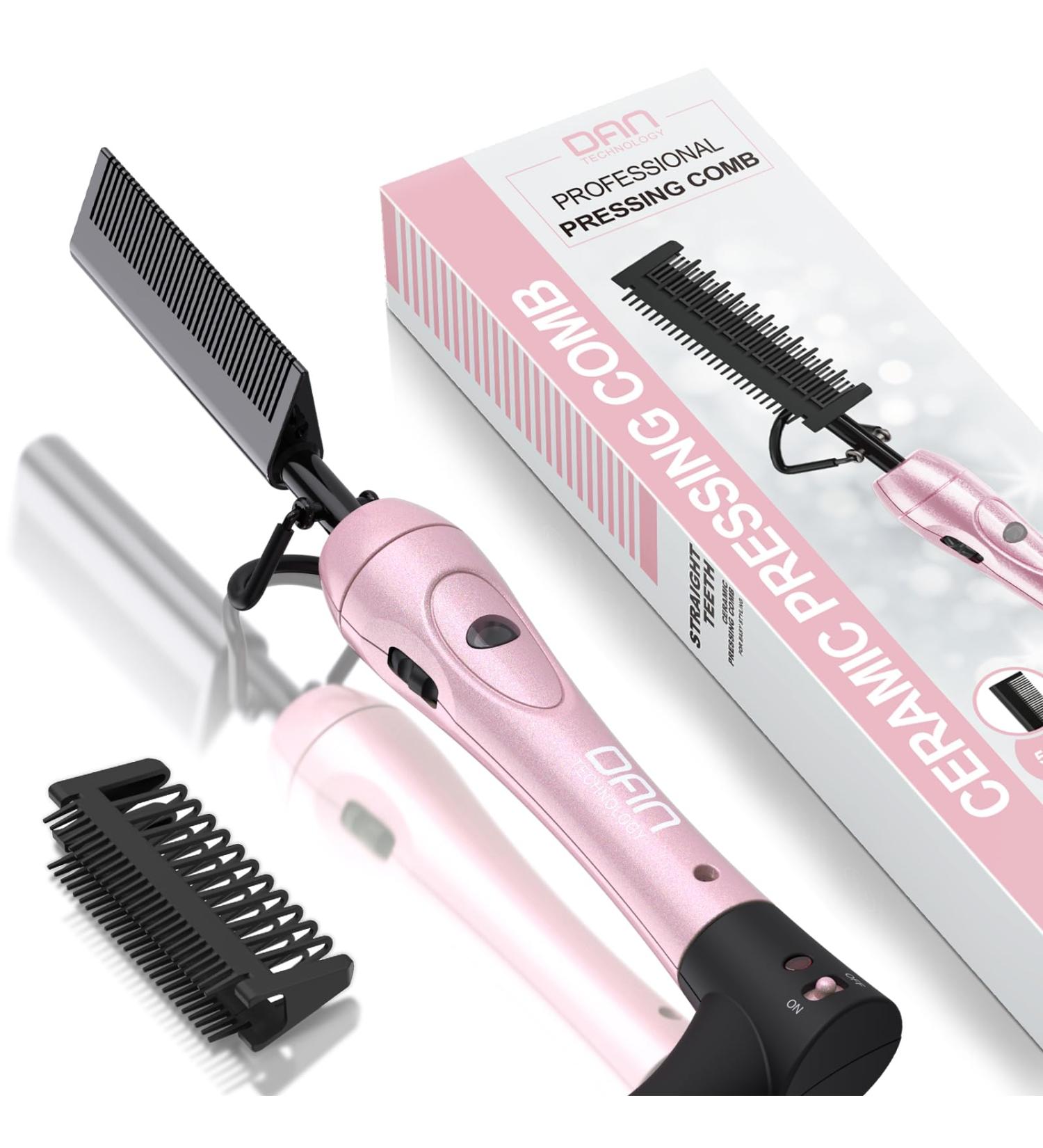 Ceramic Hot Comb for Wigs Afro Hair & Beard | Anti-Scald Straightening Comb | Electric Press Comb with Adjustable Temperatures | Dual Voltage | 60 Min Auto Shut Off | Pink - Buy Online on GoSupps.com