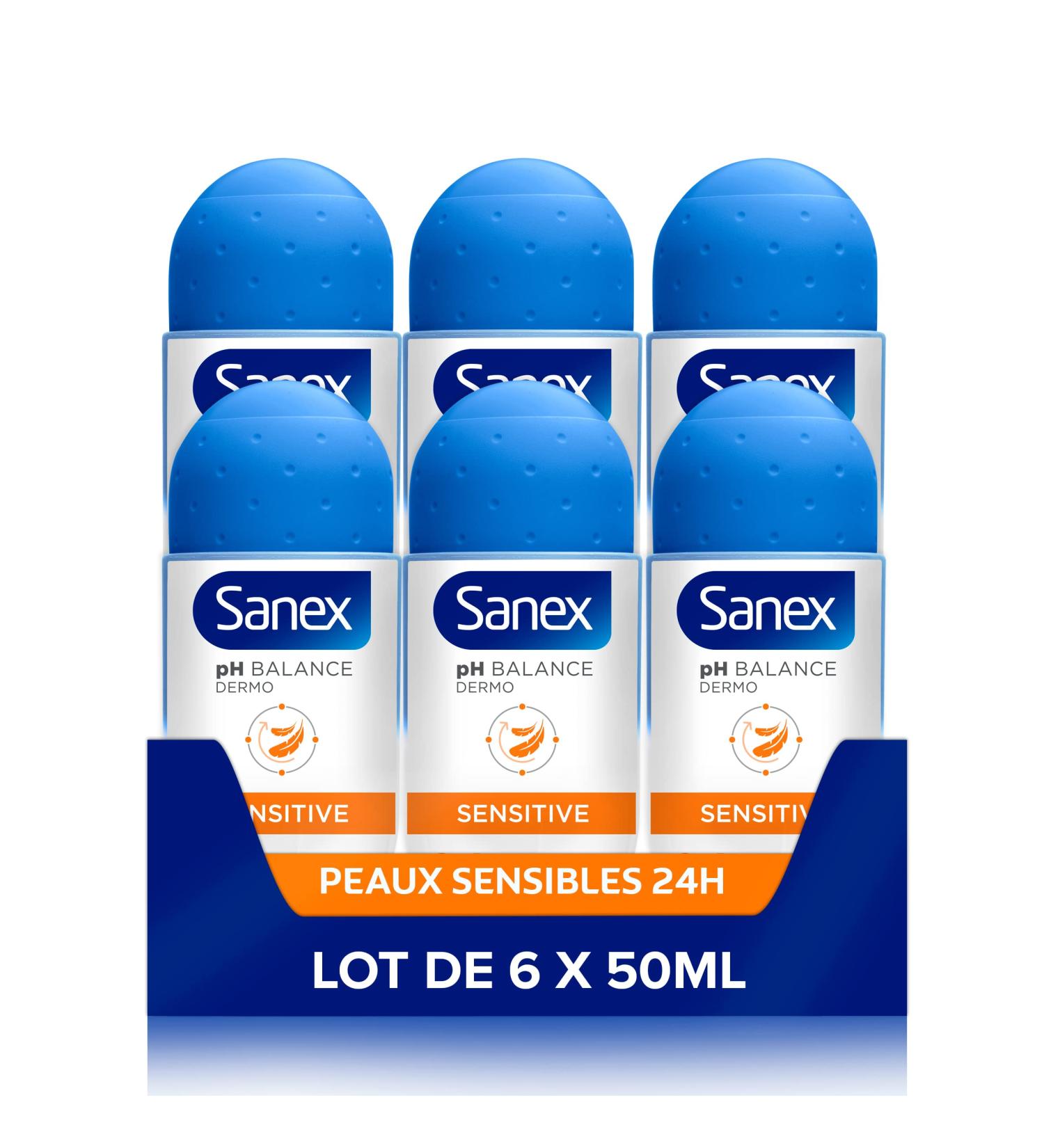 SANEX - Sanex Dermo Sensitive pH Balance Deodorant - 24-hour Effectiveness Antiperspirant - Roll-on Bottle - 6 X 50 ml - Buy Online on GoSupps.com