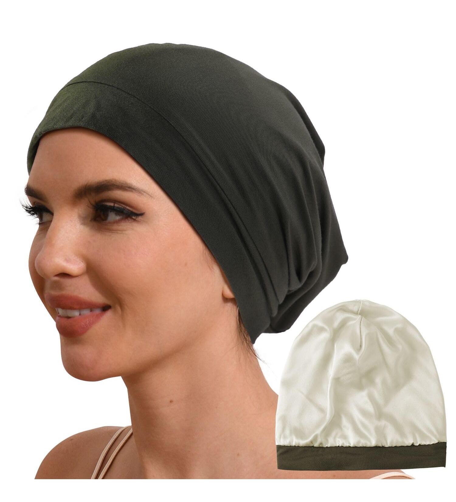 100% Mulberry Silk Lined Sleep Cap - Green | Hat Hut Pure Silk Bonnet - Buy Online on GoSupps.com