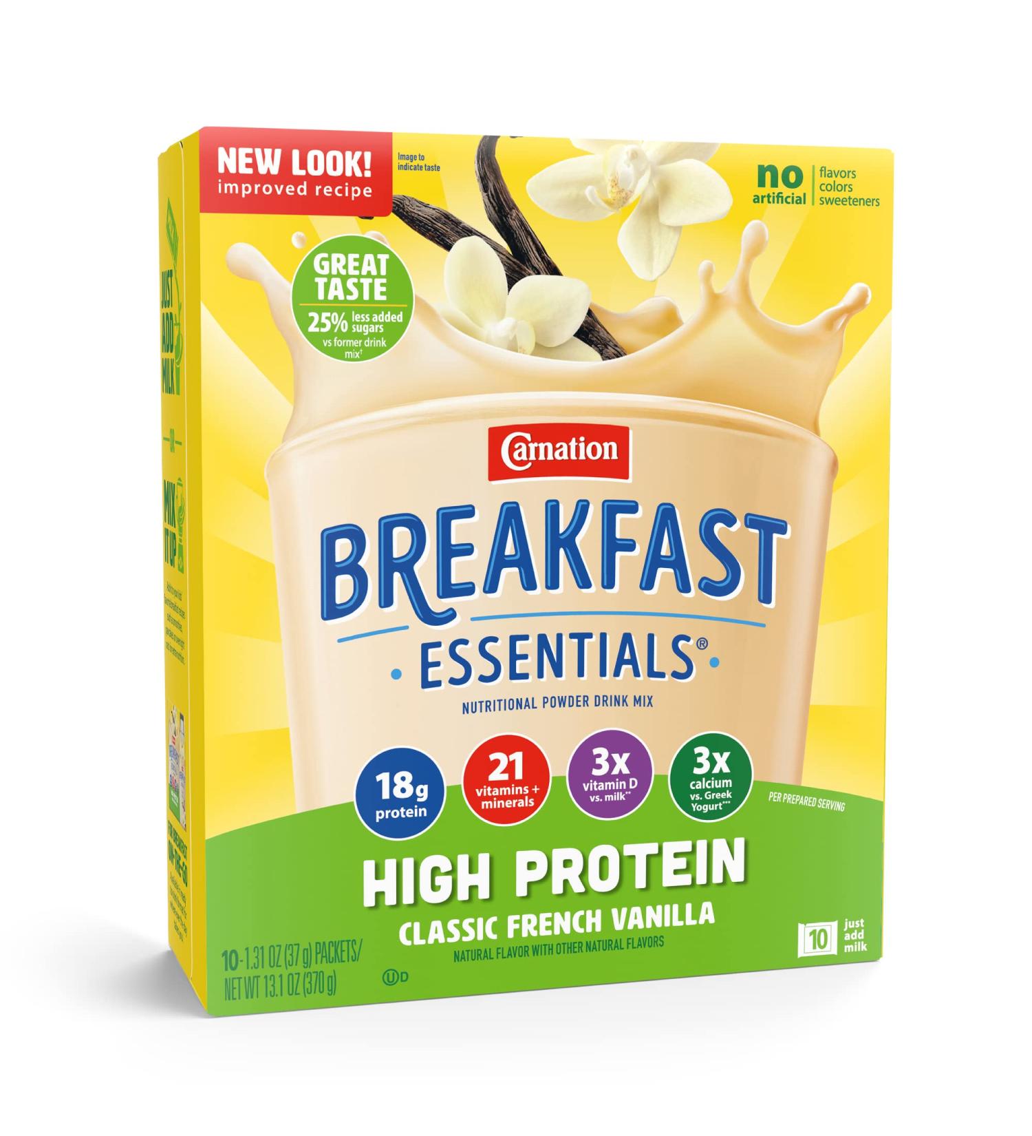 Carnation Breakfast Essentials High Protein Powder Drink Mix - Classic French Vanilla 10 Count Box Packets (Pack of 6) - Buy Online on GoSupps.com