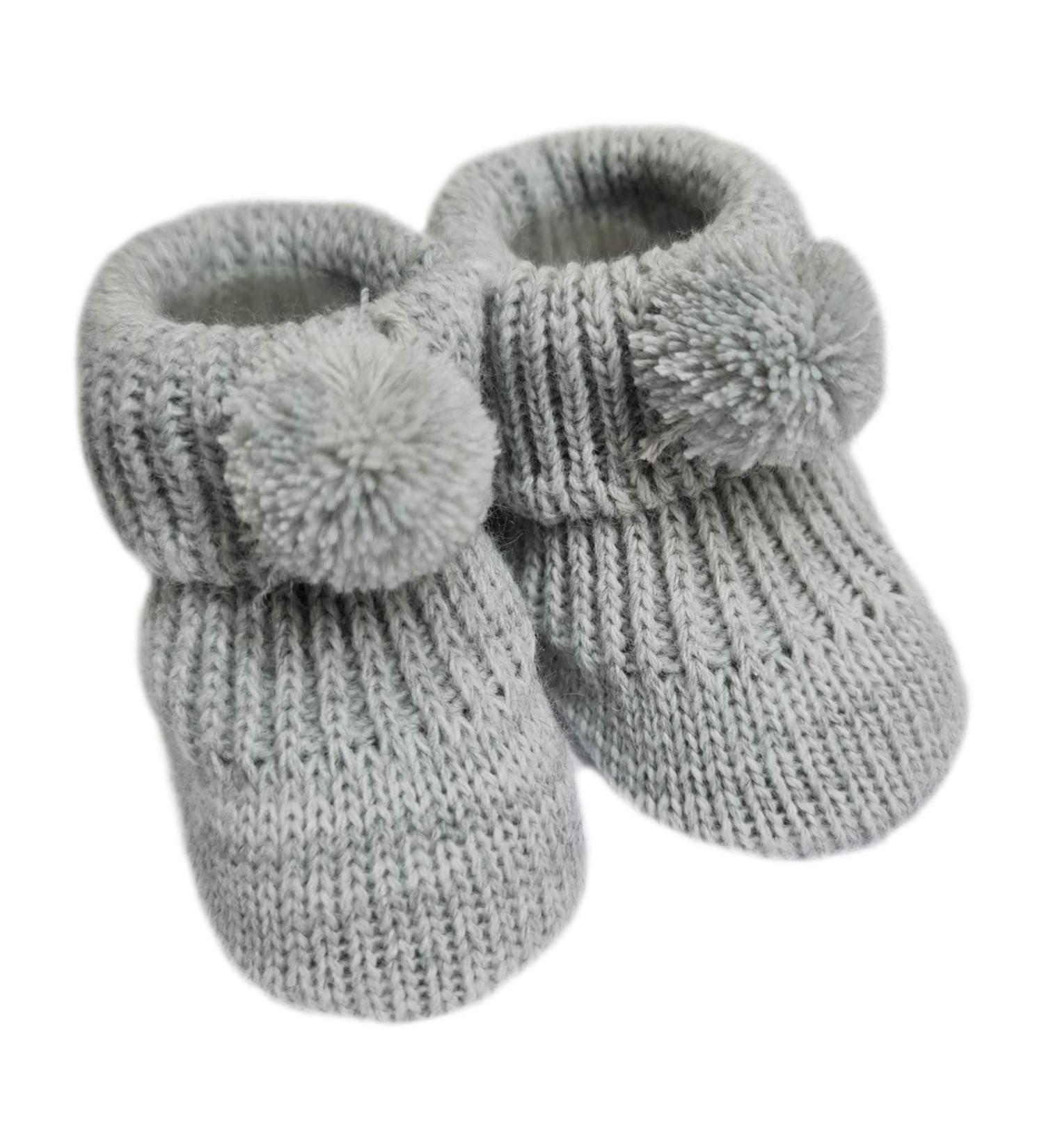 Nursery Time Royal Icon Newborn Baby Boys Girls Booties Knitted Pom Pom Booties Soft Baby Bootees NB-3 Months 116-377 3 Months Grey