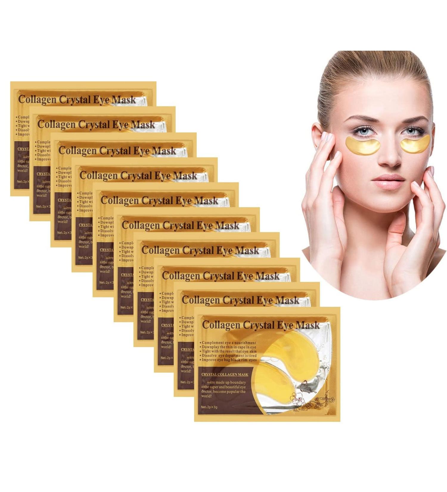 10 Pairs Crystal Collagen 24K Gold Under Eye Gel Pads - Anti-Aging, Dark Circles, Puffy Eyes, Hydrating & Soothing - Buy Online on GoSupps.com