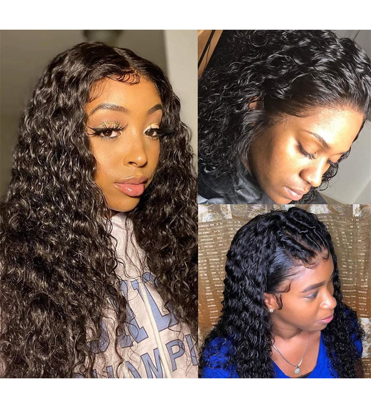 30 Inch Water Wave Lace Front Human Hair Wig for Black Women - Brazilian Wet & Wavy Virgin Hair, Pre Plucked with Baby Hair - Natural Black Color - 150% Density - Buy Online on GoSupps.com