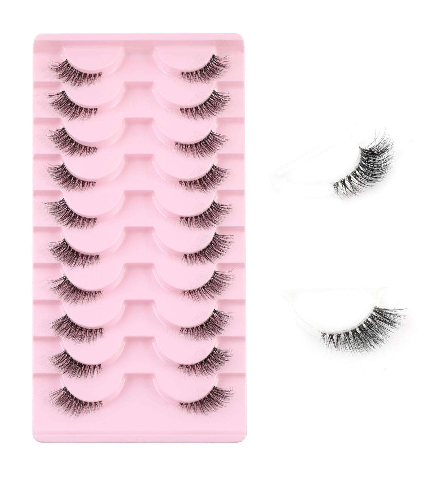 Kiusatig Half Lashes Fluffy Wispy Cat Eye Lashes 3/4 Lashes Natural Look Eyelashes 10 Pairs False Eyelashes Clear Band Corner Lashes H-10(10pairs) - Buy Online on GoSupps.com