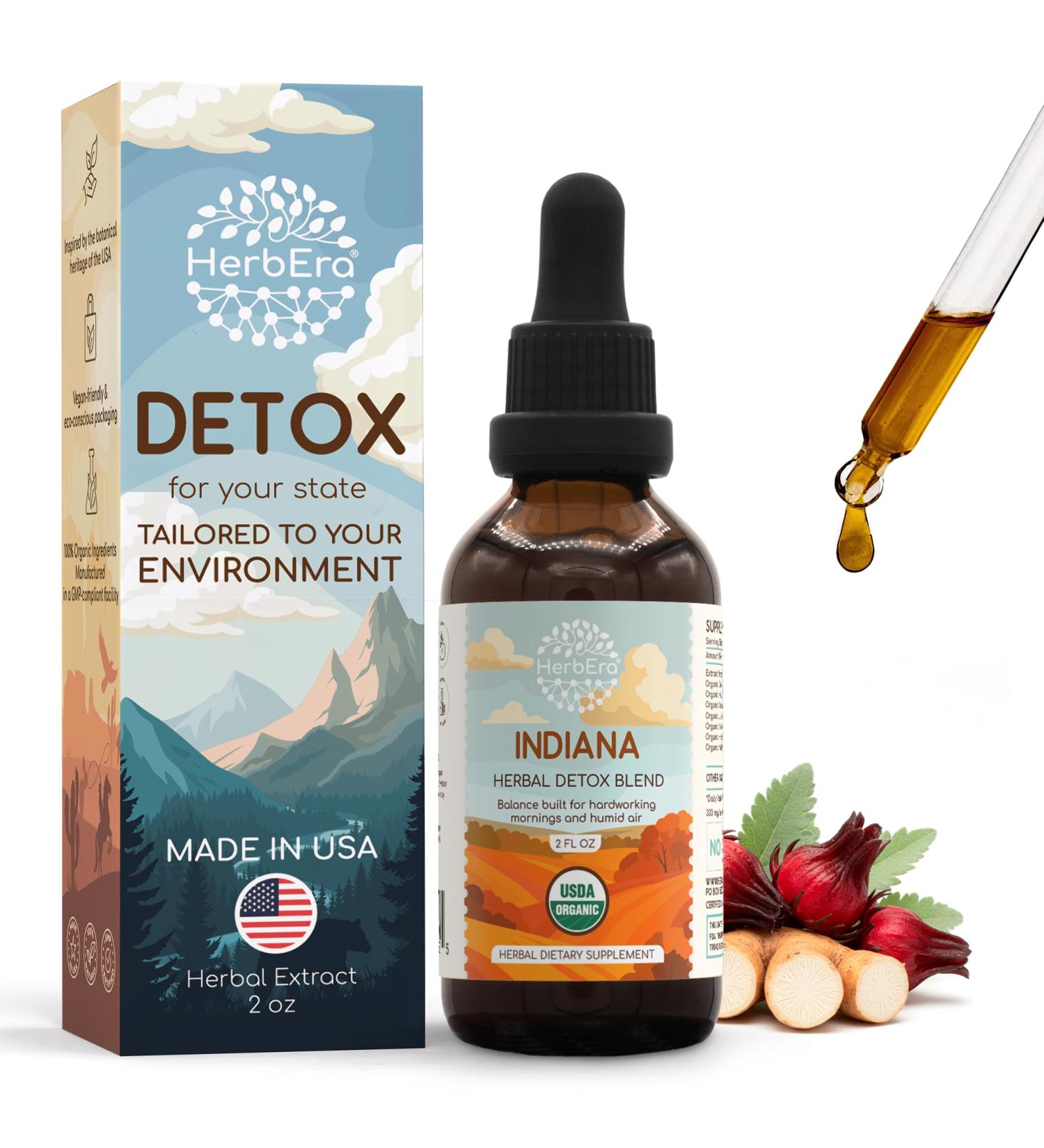 HerbEra Indiana Herbal Detox Blend - USDA Organic Extract Made in USA | Immune & Liver Support Liquid Drops | Ashwagandha Dandelion Root Licorice Milk Thistle Hibiscus | 2 fl oz - Buy Online on GoSupps.com