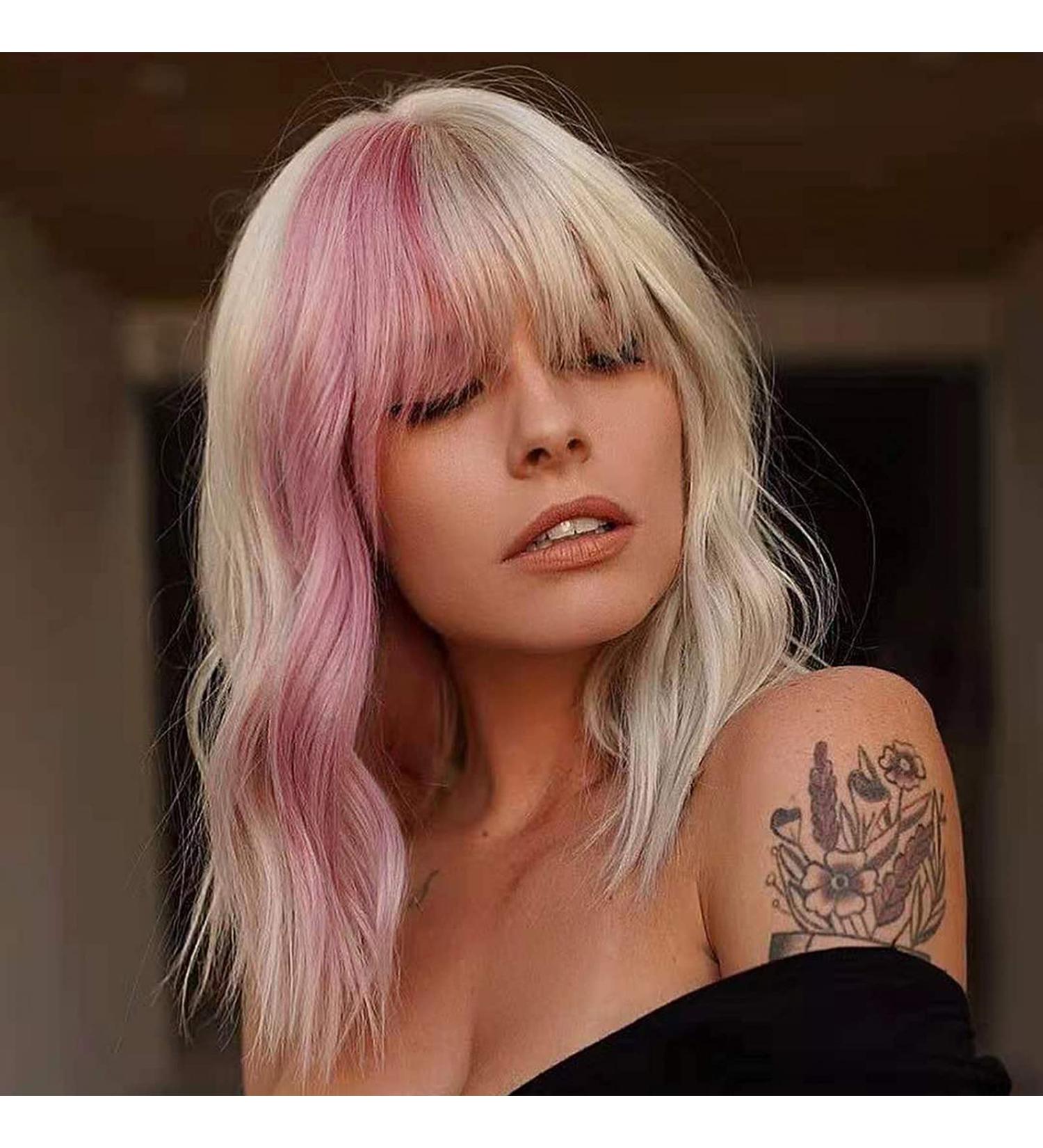 Faelbaty Short Blonde & Pink Wig - Curly Wavy Synthetic Bob for Women | Cosplay Costume Accessory - Buy Online on GoSupps.com