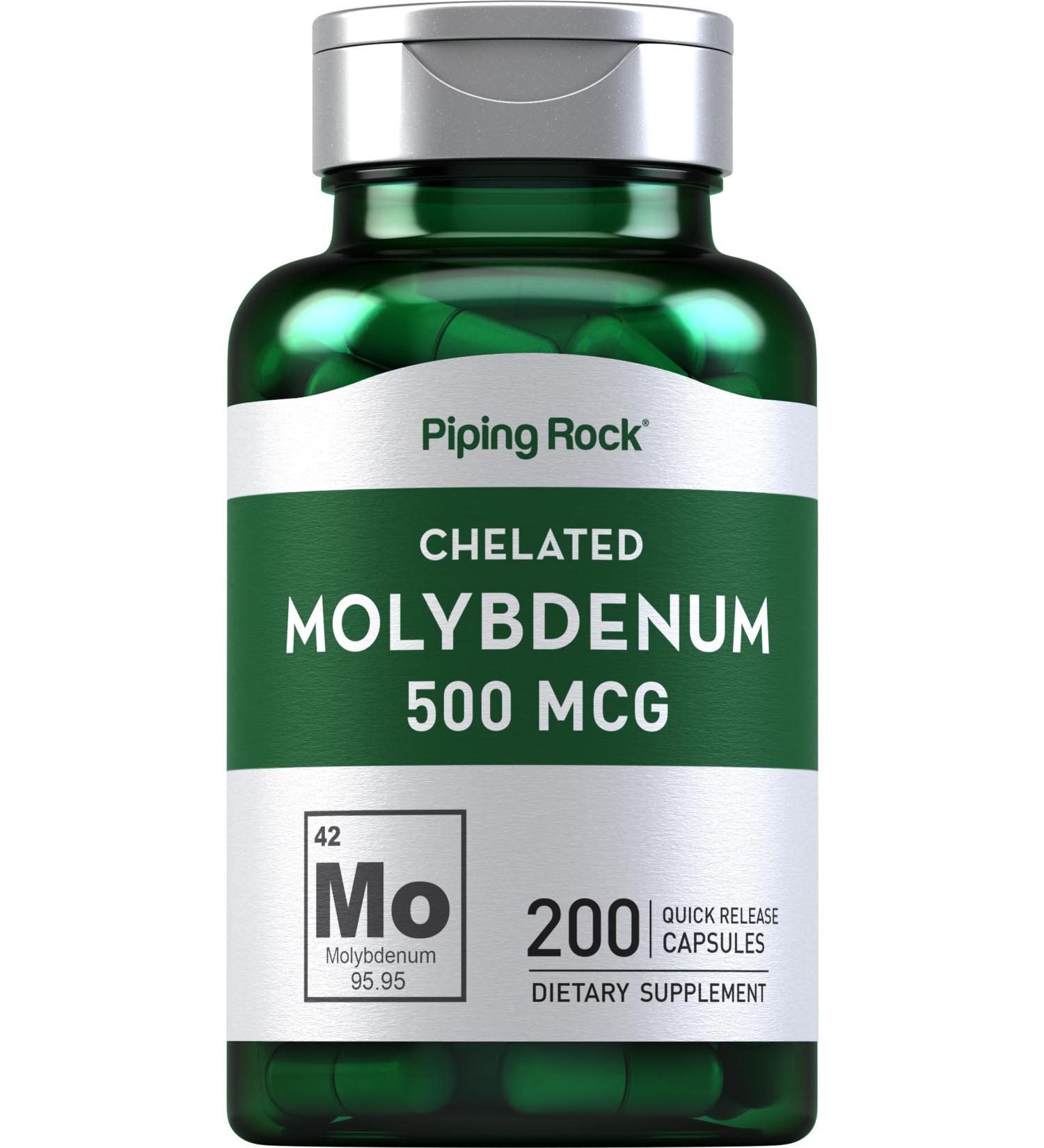 Piping Rock Molybdenum Supplement | 500 mcg | 200 Capsules | Chelated Molybdenum Amino Acid | Non-GMO Gluten Free - Buy Online on GoSupps.com