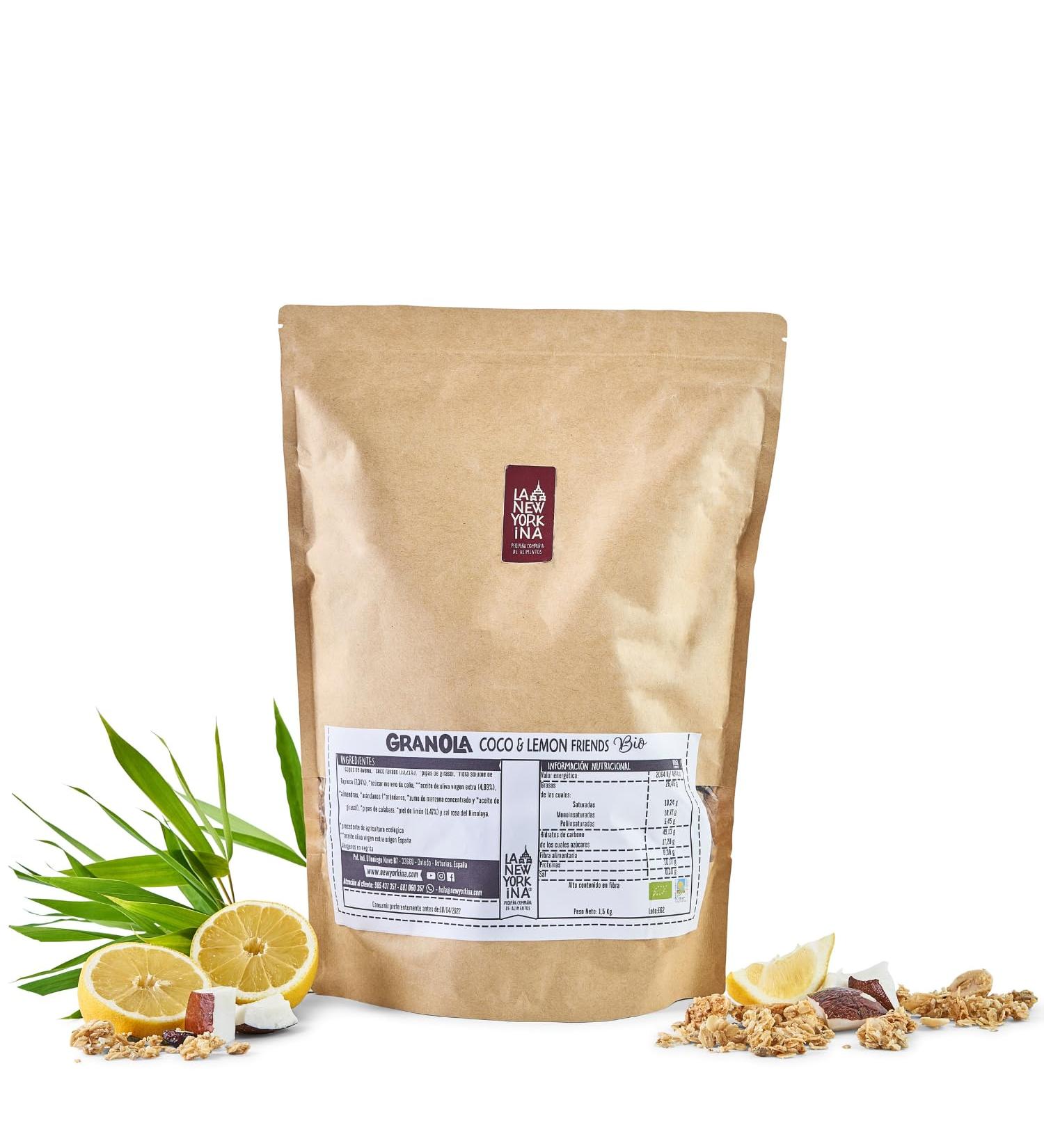 Granola Bio Coco et Citron - 1 5 kg - Saveur de l'ann e 2019 - Cuit l'Huile d'Olive Vierge Extra de la Noix de Coco et du Citron - Ingr dients Naturels - Production 100% Artisanale - La Newyorkina - Buy Online on GoSupps.com