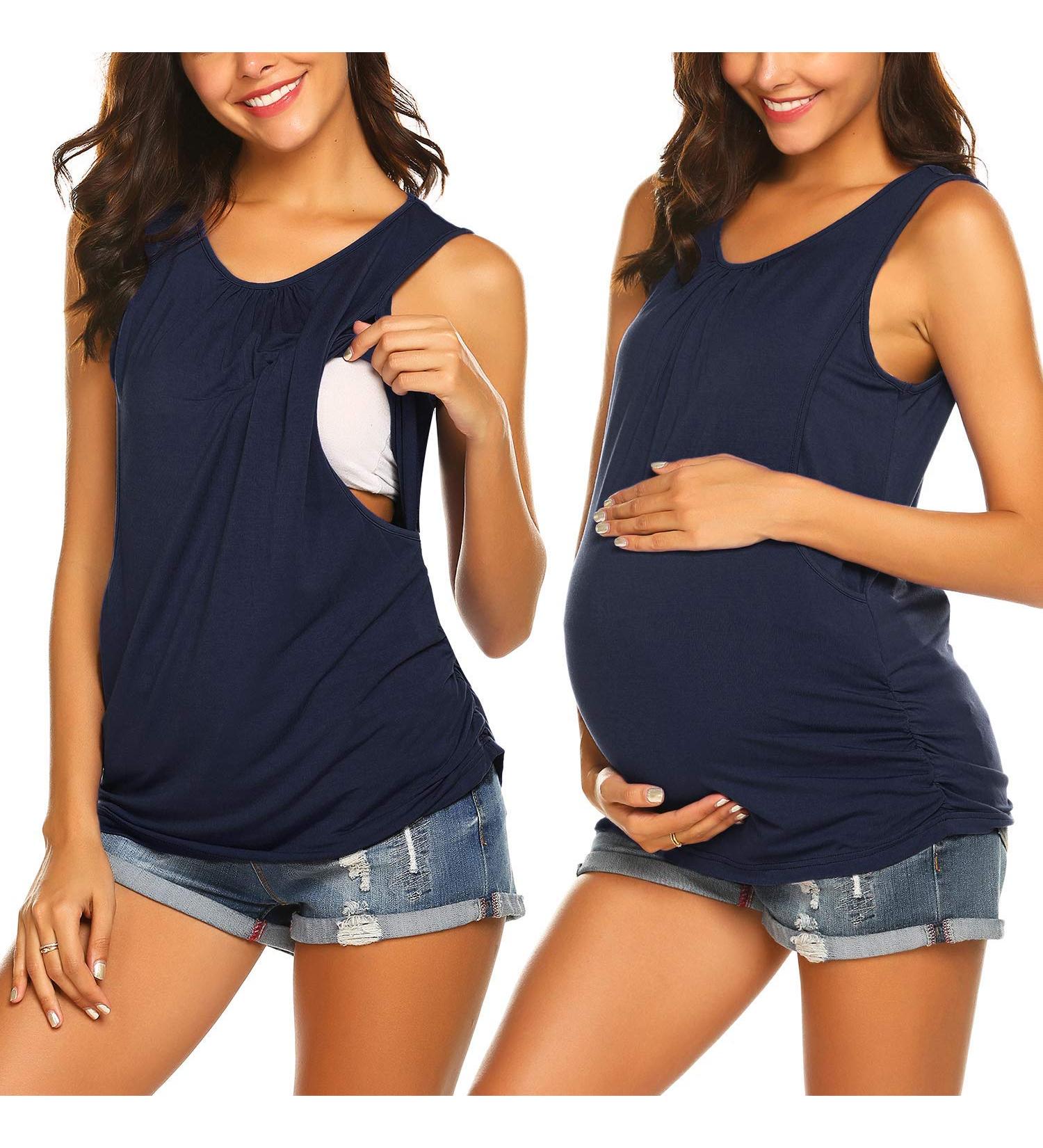 UNibelle Women's Maternity Nursing Tank Top | Sleeveless Pregnancy Shirt | Navy Blue | S-XXL Size | 1 Pcs - Buy Online on GoSupps.com