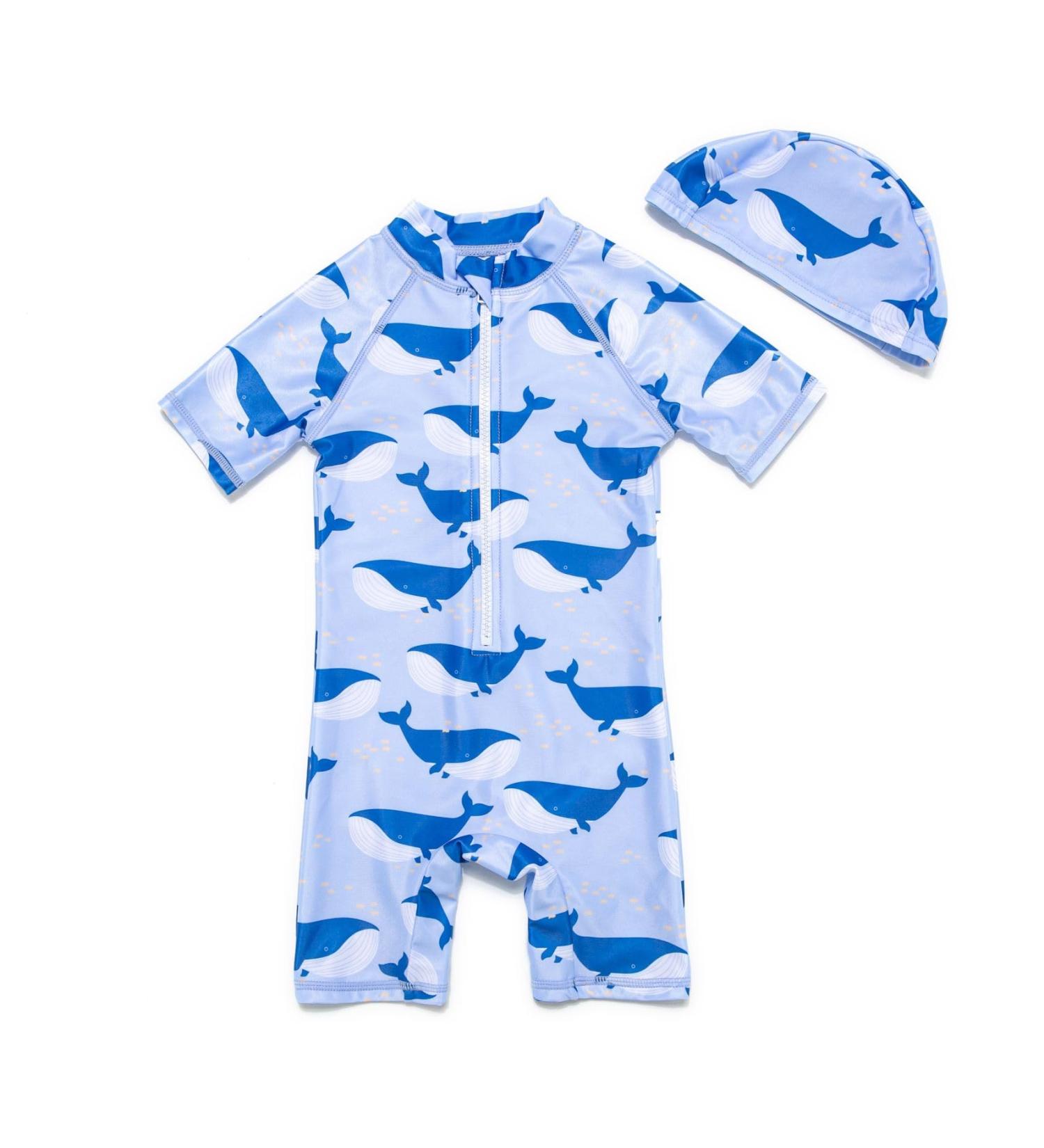 BONVERANO Baby Boy All-in-one Sunsuit/Swimsuit UPF 50+ with Cap, 12-18 Months - Whales Print - Buy Online on GoSupps.com