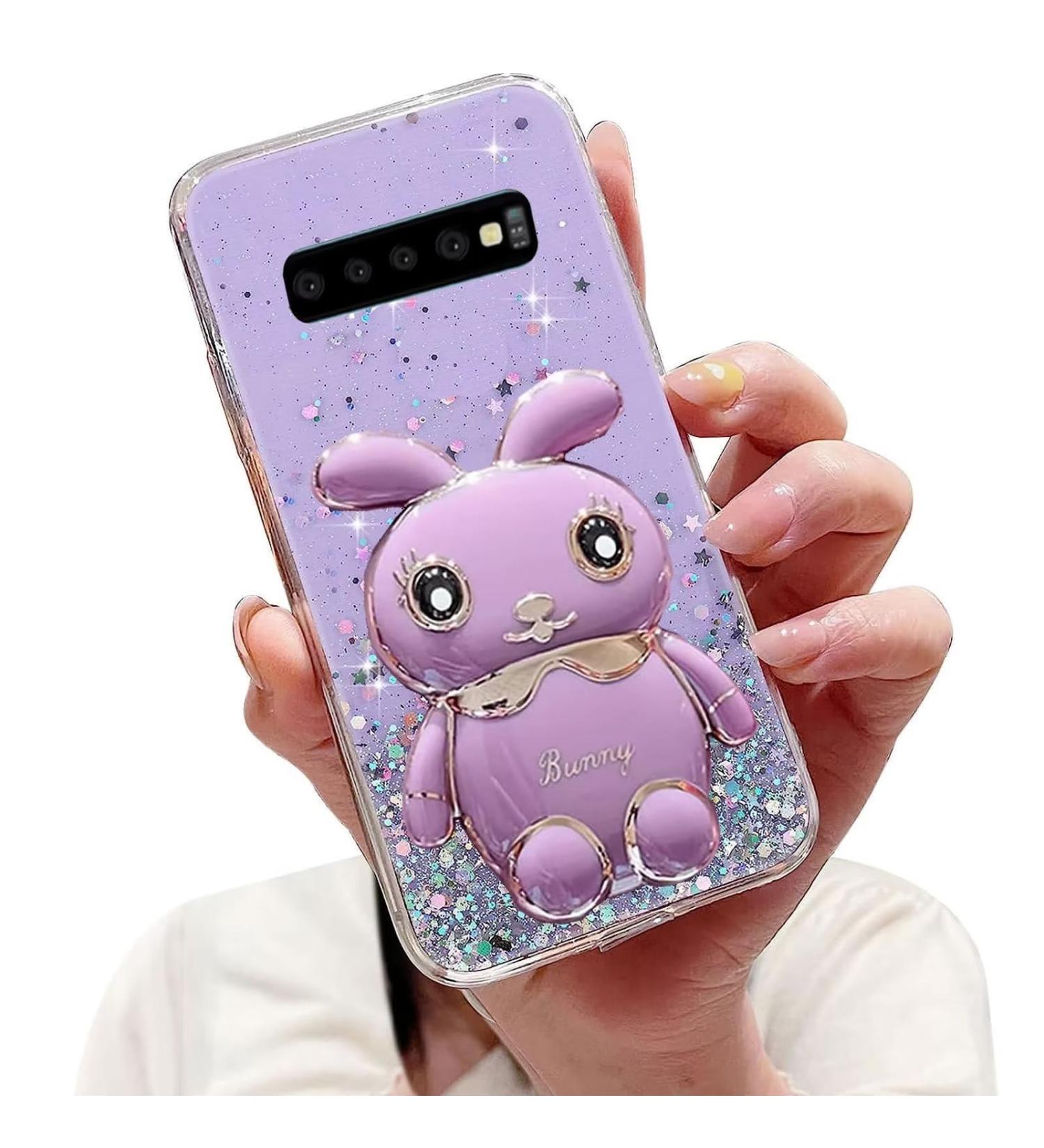 Tivenfezk Nadoli Galaxy S10 Case - Soft Silicone Glitter Rabbit Stand Transparent Protective Cover for Samsung Galaxy S10 - Bling Purple Design - Buy Online on GoSupps.com