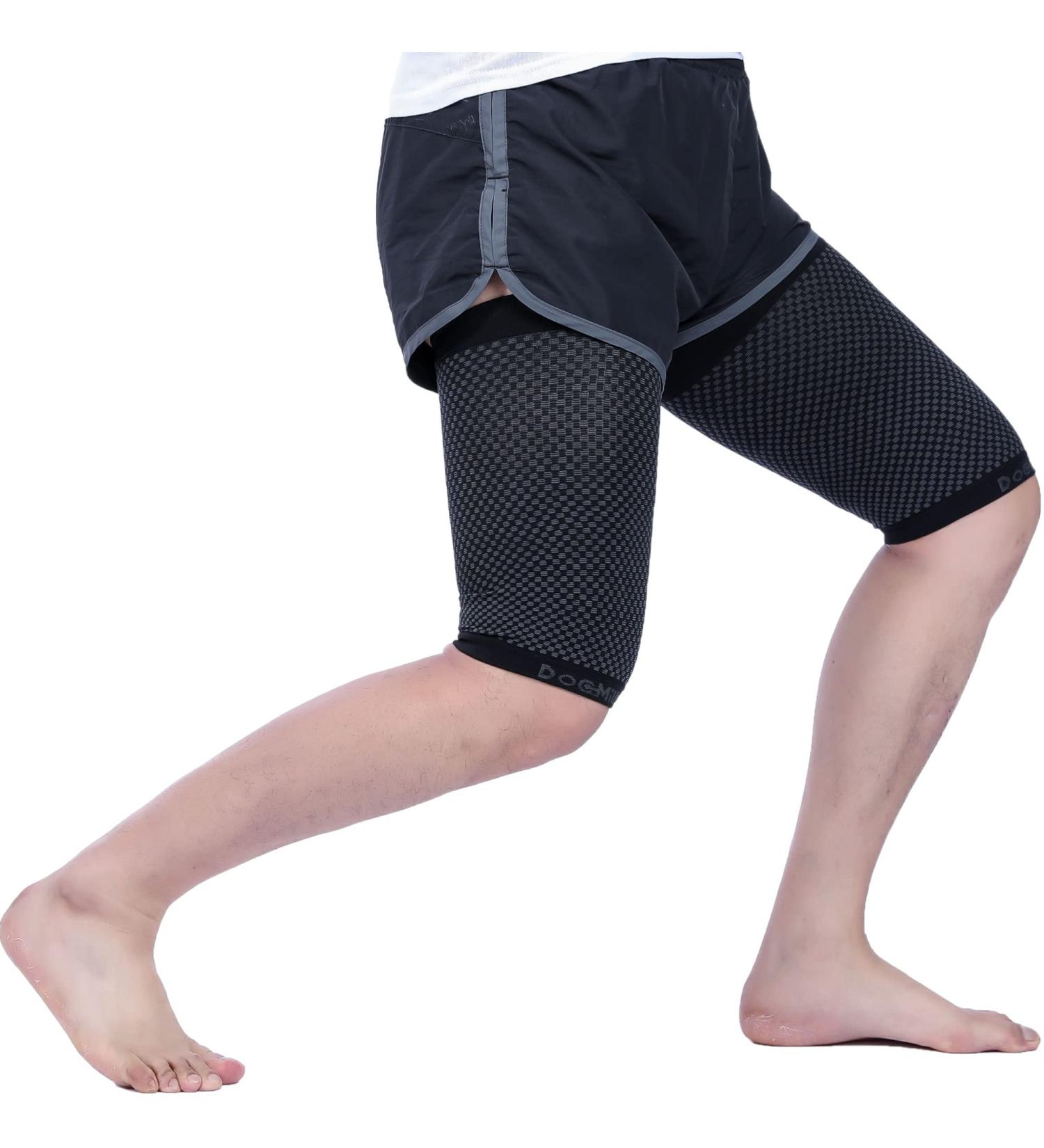 Doc Miller Thigh Compression Sleeve - 1 Pair, Quad & Thigh Wrap for Men and Women - Enhanced Blood Circulation, Muscle Recovery, Upper Thigh Support - Anti-Slip Silicone Band - Black, X-Large - Buy Online on GoSupps.com