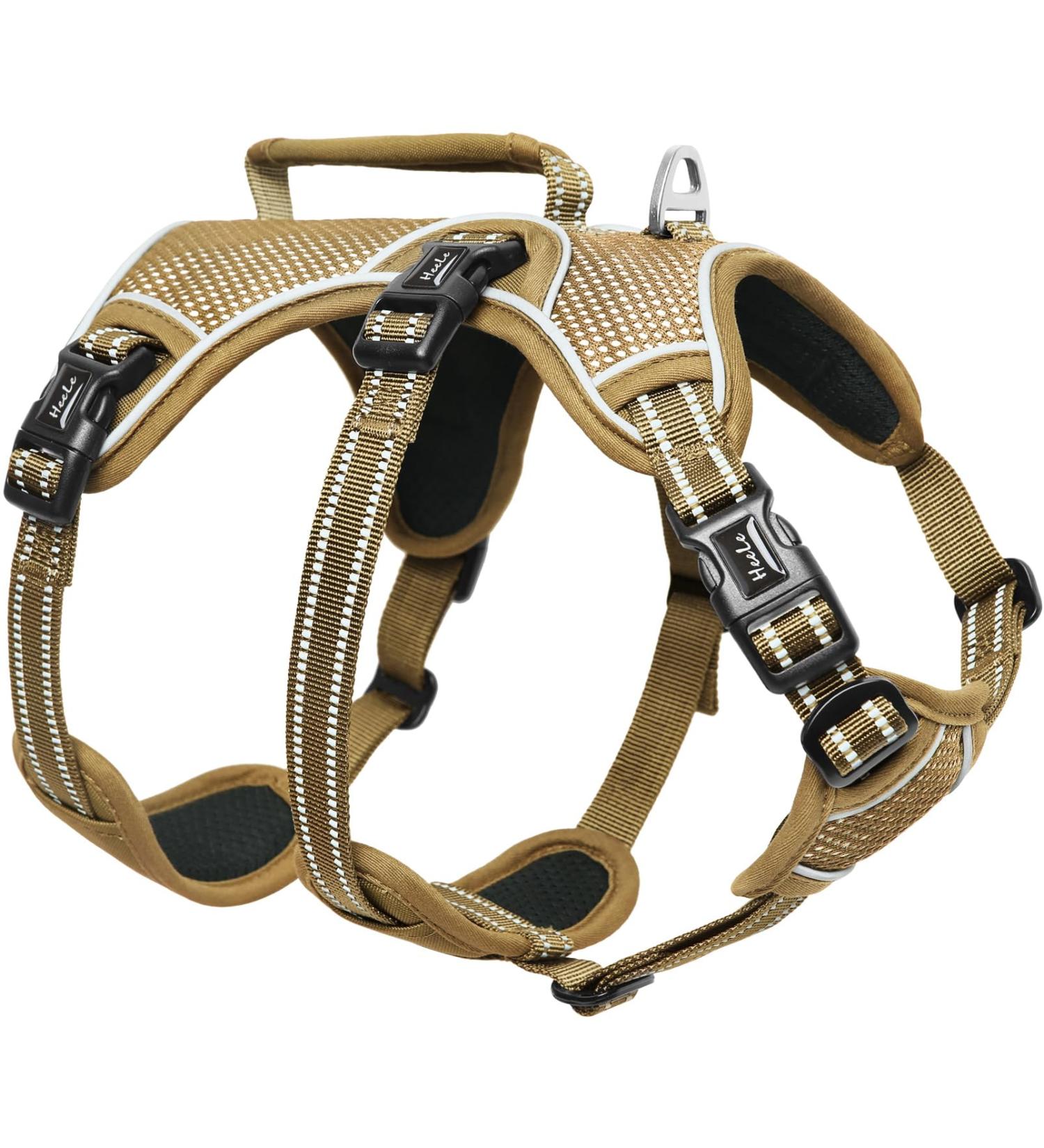 Buy Heele XL Brown Dog Harness - Breakout Buckle Reflective Robust Handle & Panic Clip | Comfortable Fit for Large Dogs - Buy Online on GoSupps.com