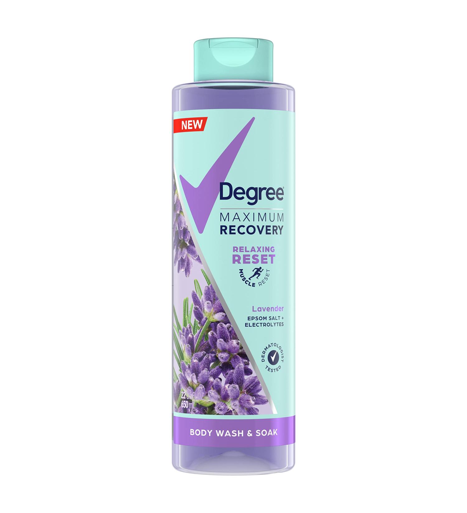 Degree Maximum Recovery Body Wash and Soak | Lavender Extract + Epsom Salt | Post-Workout Skincare | 22 oz - Buy Online on GoSupps.com