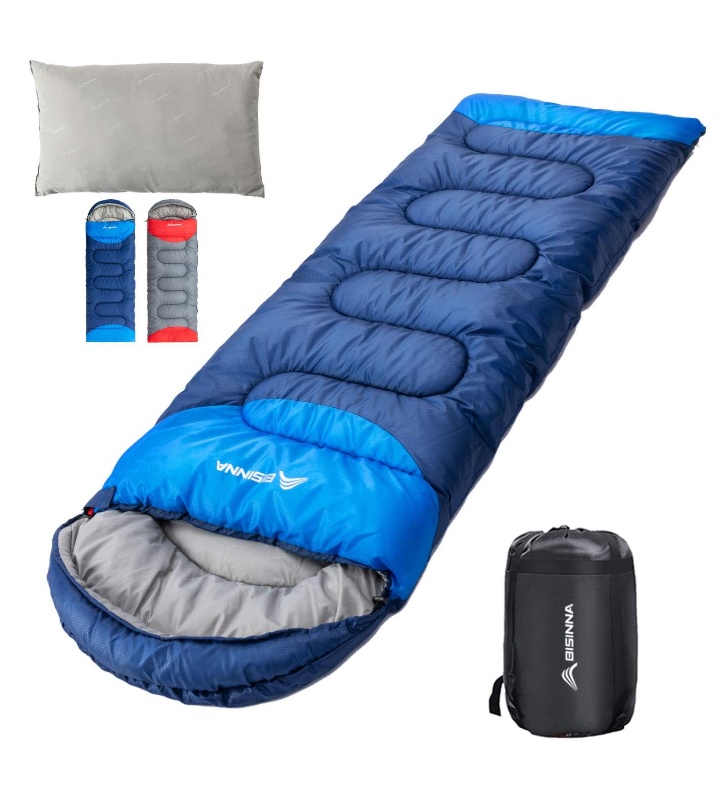 BISINNA 4 Season Backpacking Sleeping Bag with Pillow - Waterproof Lightweight Warm Washable for Adults Kids - Ideal for Camping Hiking Mountaineering - Blue (Right Zipper) - Buy Online on GoSupps.com