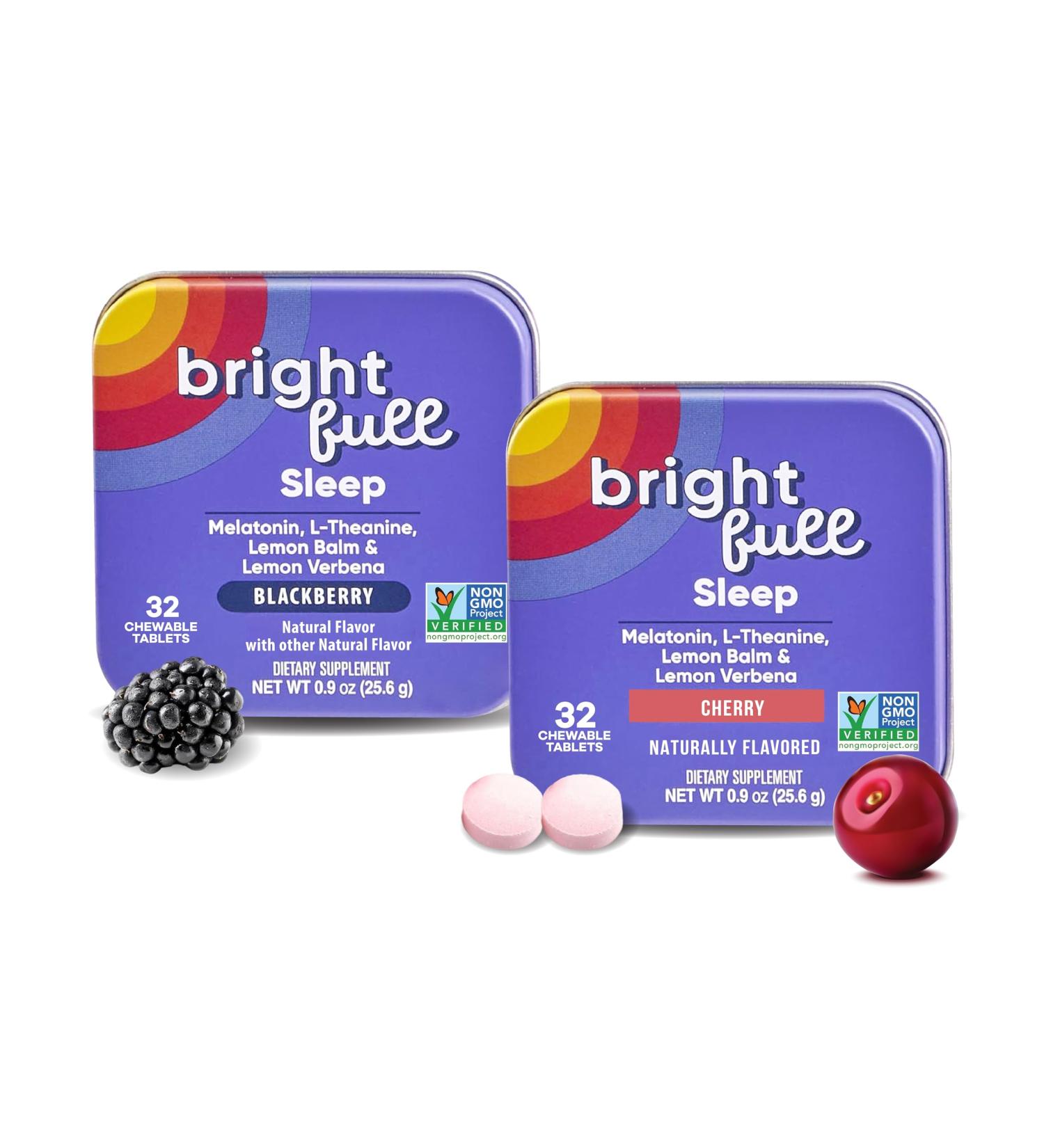 BRIGHTFULL Natural Sleep Aid with Melatonin Ashwagandha Lemon Balm & L-Theanine Cherry 32 Chewable Tablets + BlackBerry 32 Chewable Tablets - Buy Online on GoSupps.com