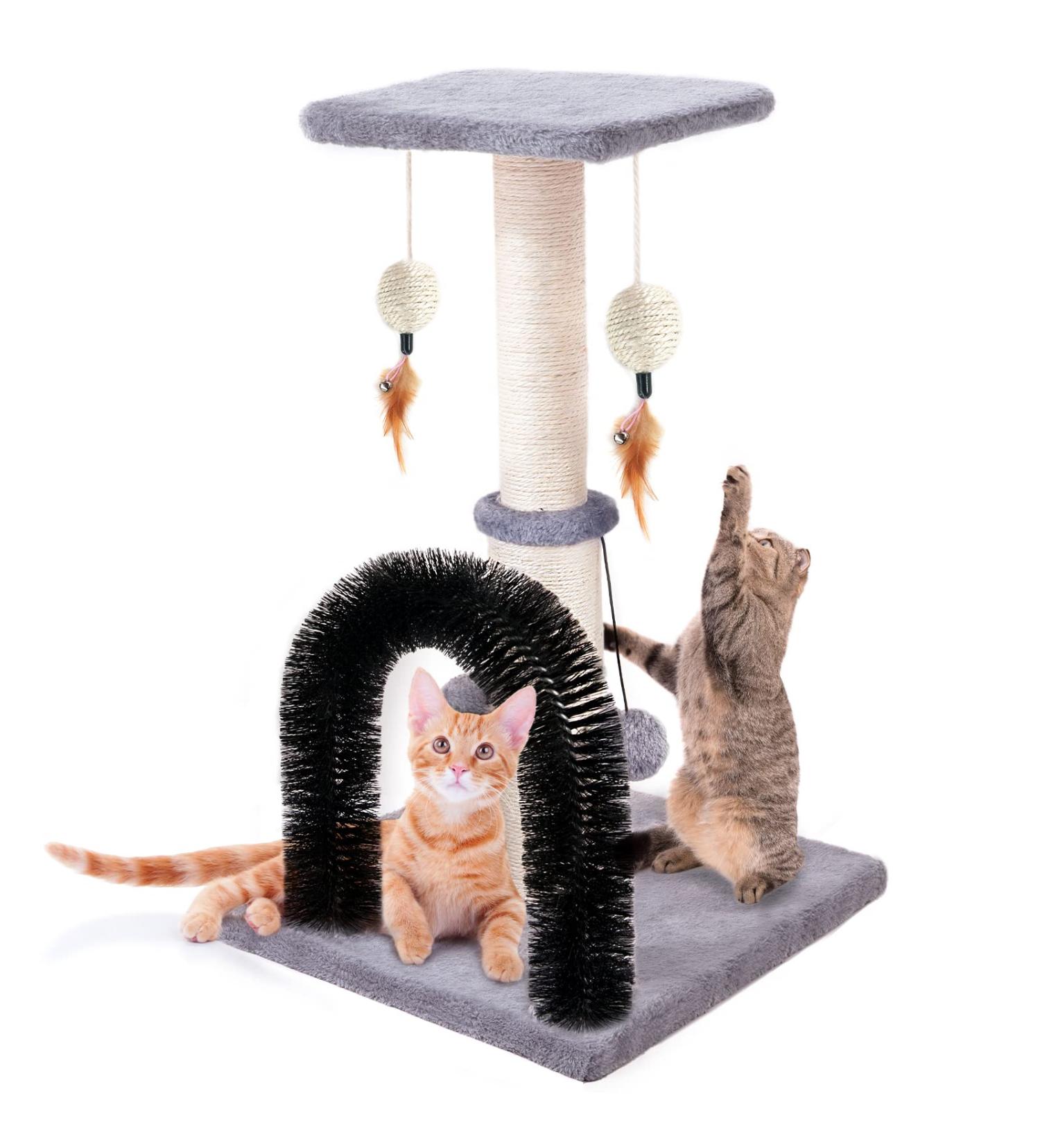 Cat Scratching Post with Sisal Rope, Arch Self Groomer, and Plush Cover - Ideal for Indoor Cats and Kittens - Buy Online on GoSupps.com