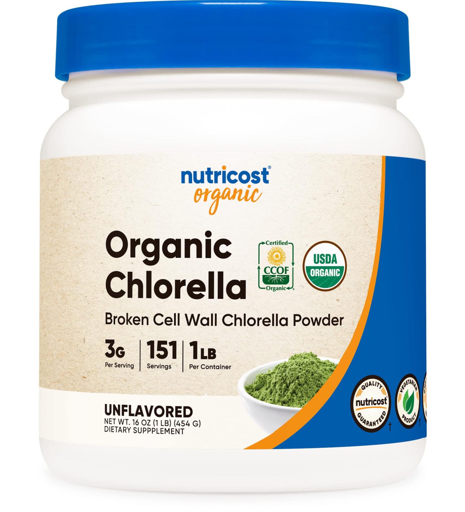 Nutricost Organic Chlorella Powder 16oz (1LB) - 3g Per Serving - Pure Superfood Detox - 1 Pound Pack - Buy Online on GoSupps.com