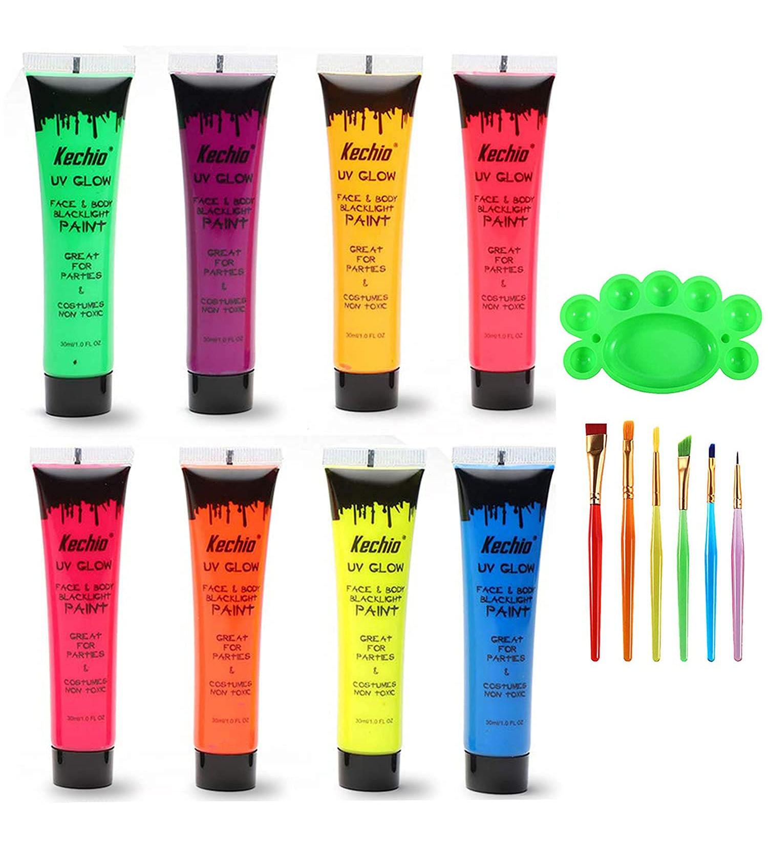 UV Glow Blacklight Face and Body Paint 8-Color 1oz - Day/Night Stage Makeup for Clubbing & Costumes - Buy Online on GoSupps.com