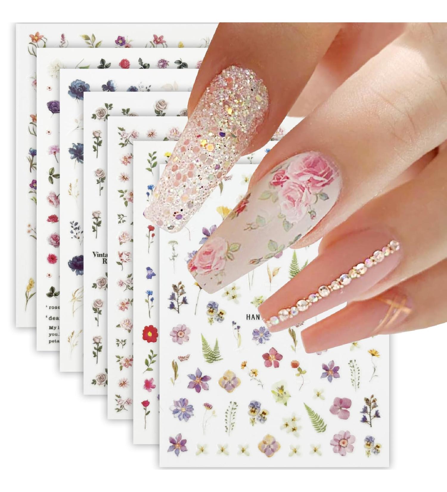 12 Sheets Flower Nail Stickers - Spring Floral Nail Decals & 3D Self-Adhesive Art Supplies for DIY Nail Decorations - Buy Online on GoSupps.com
