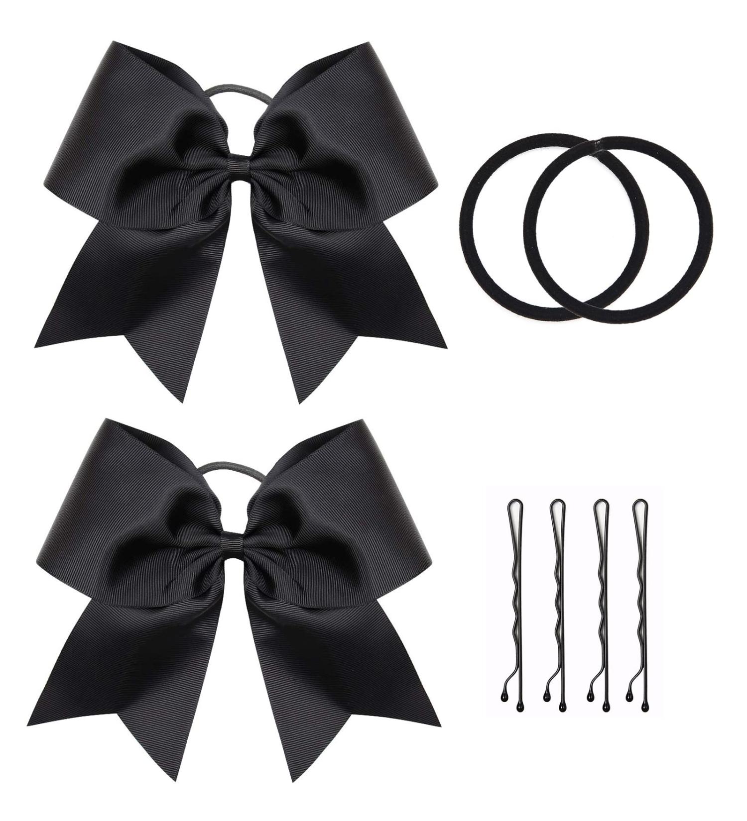 Black Cheer Hair Bow Set - 2 Large 8 Inch Handmade Bows for Cheerleaders and Teen Girls - Buy Online on GoSupps.com
