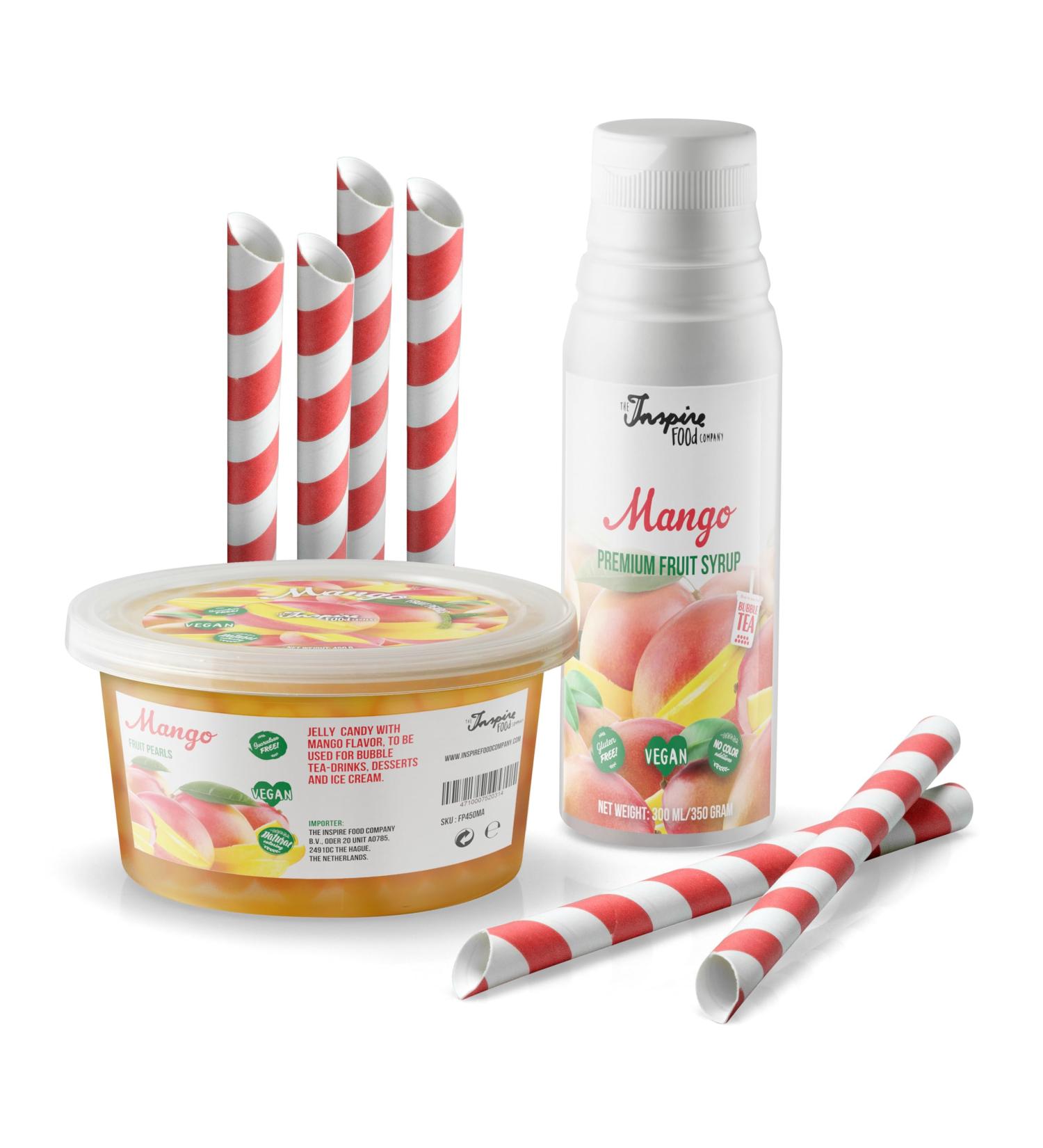 INSPIRE FOOD Bubble Tea Set - Mango Popping Boba & Syrup 6 Vegan Straws | Gluten-Free & No Artificial Coloring - Buy Online on GoSupps.com