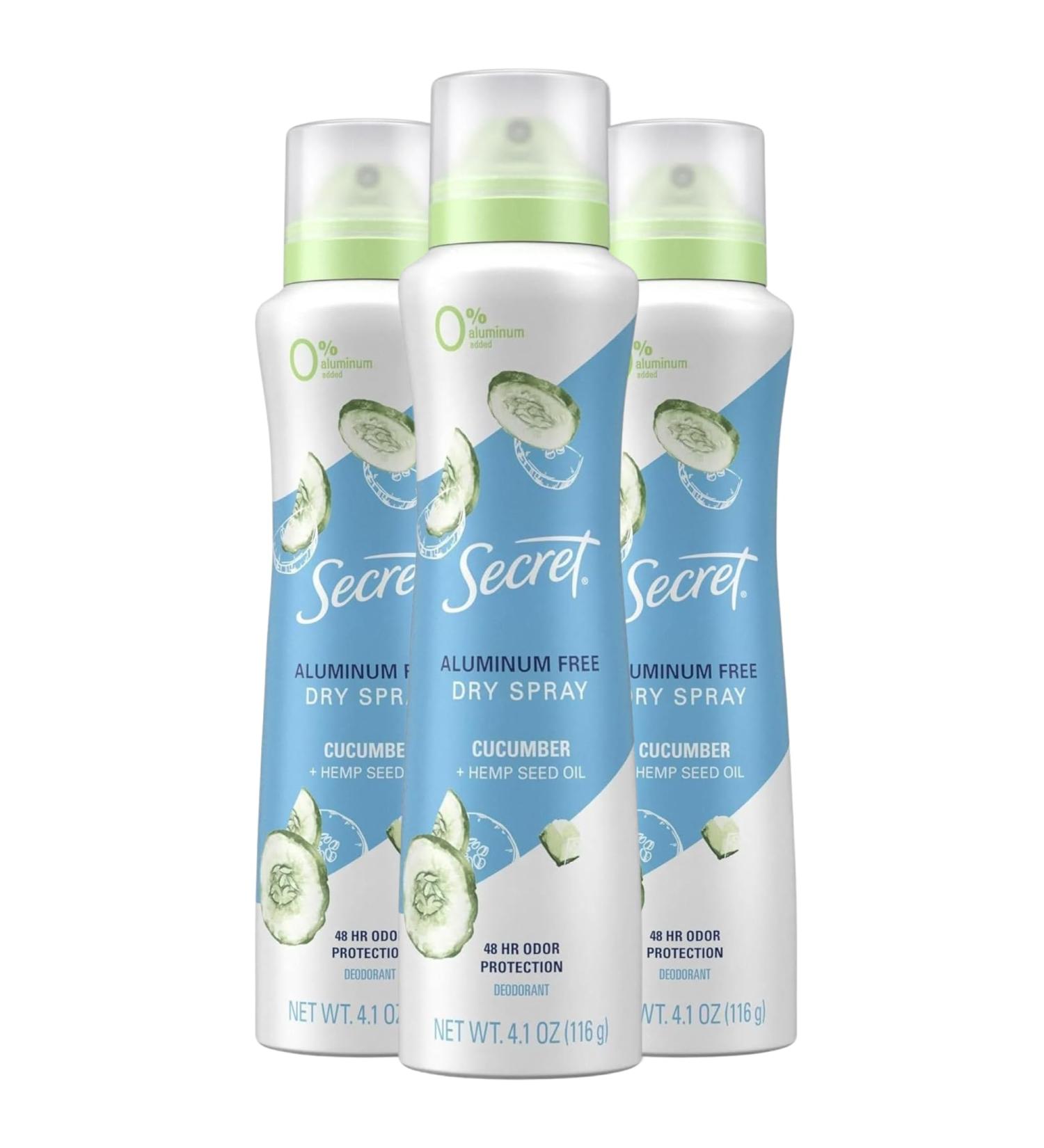 Secret Dry Spray Aluminum Free Deodorant for Women Refreshing Cucumber 4.1 oz (Pack of 3) - Buy Online on GoSupps.com