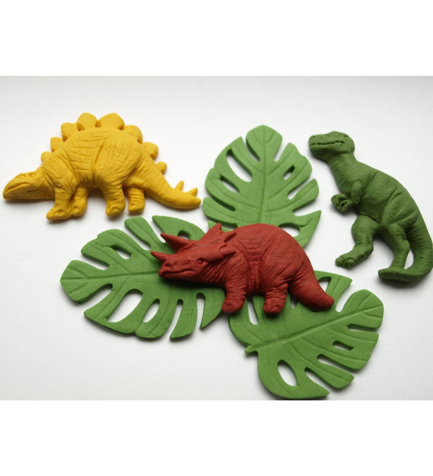 Dinosaurs & Monstera Leaves Edible Fondant Cake Cupcake Toppers T-Rex Birthday Party - Buy Online on GoSupps.com