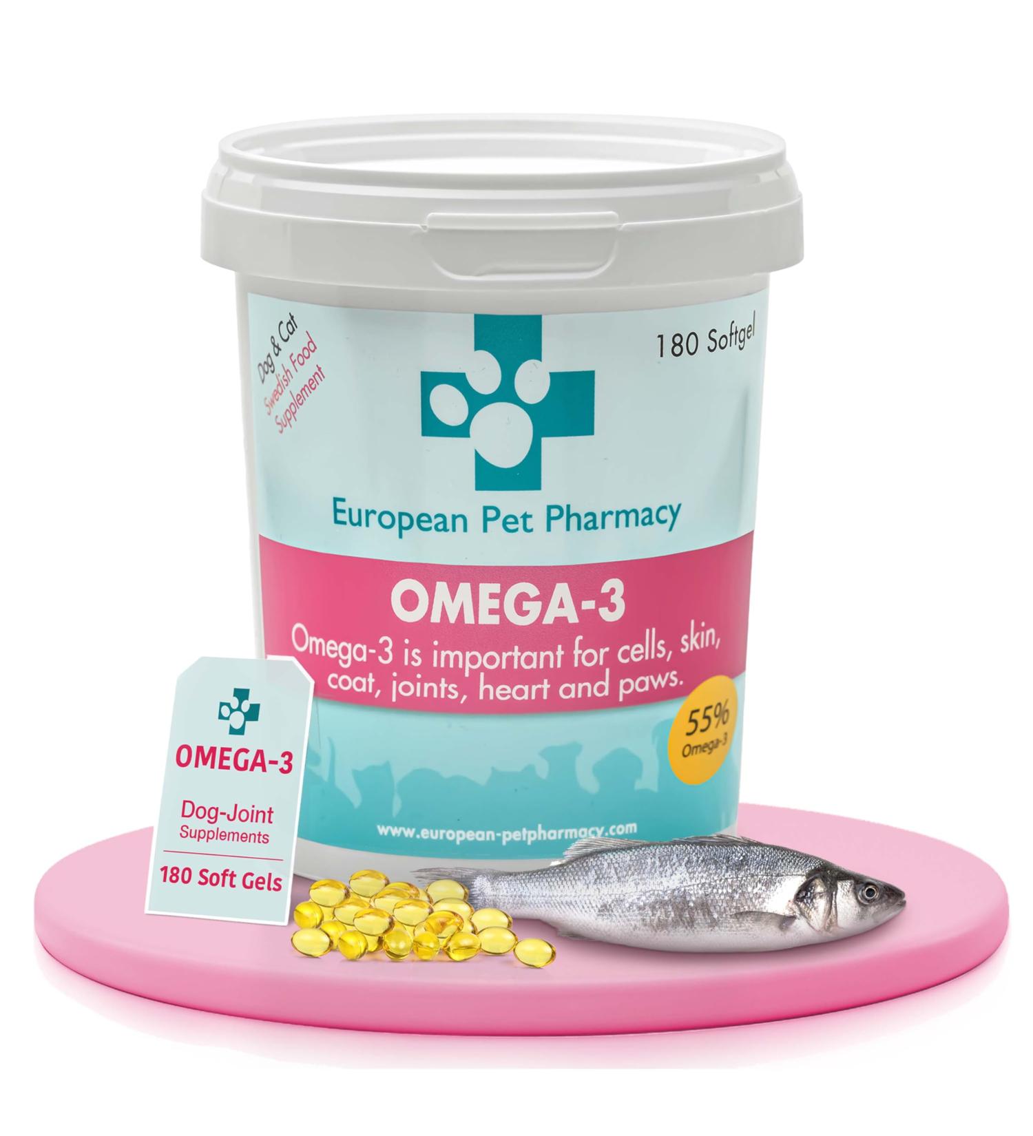 European Pet Pharmacy Omega 3 Fish Oil for Dogs/Cats Dog Joint Supplements Cat Joint Supplement for Itchy Dog Skin Relief Mobility 180 soft gels - Buy Online on GoSupps.com
