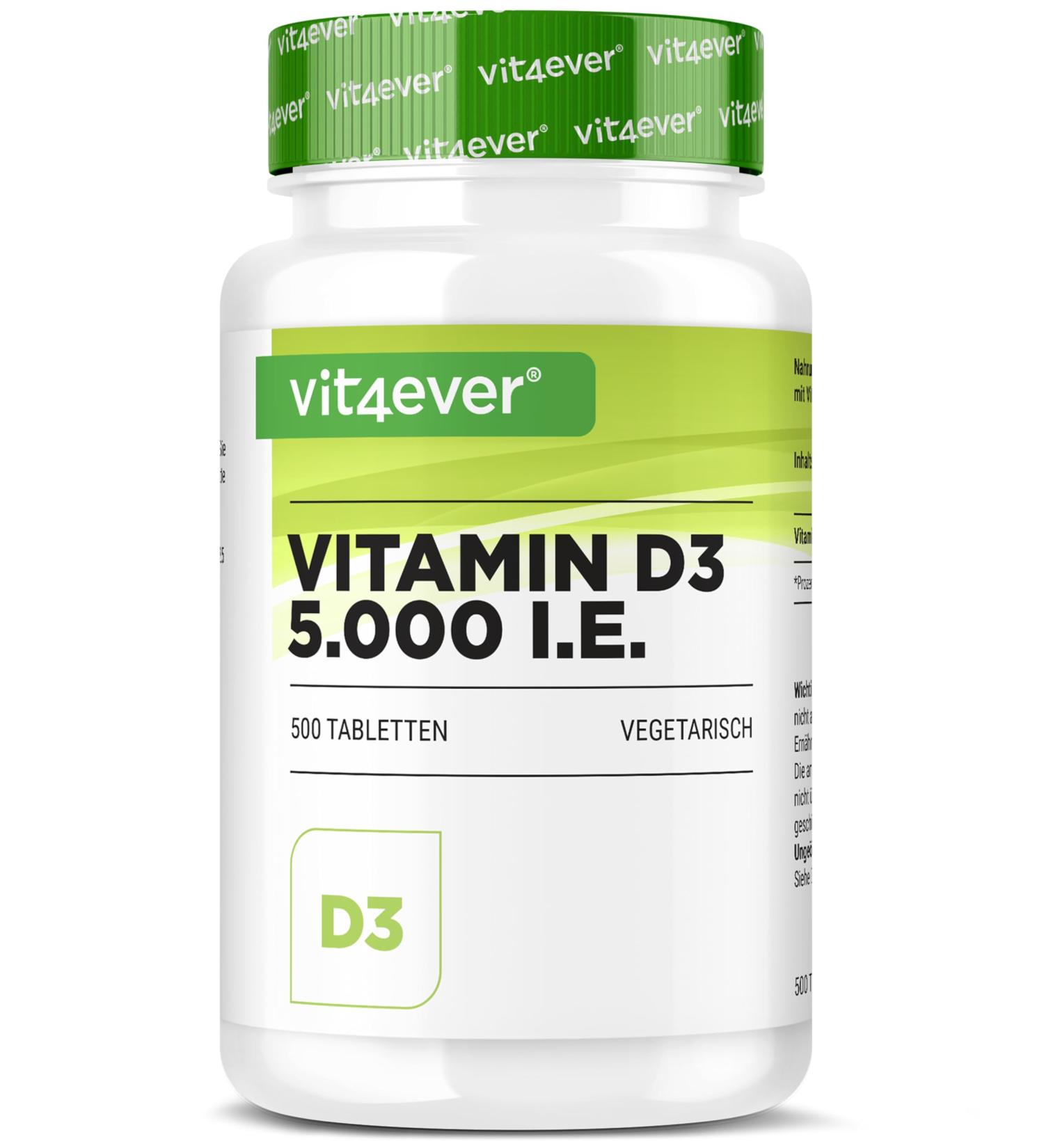 Vitamine D3 5000 U.I. d p t - 500 comprim s - haut dosage - v g tarienne - haute puret - dose de 5 jours 1000 UI par jour - qualit premium - Buy Online on GoSupps.com