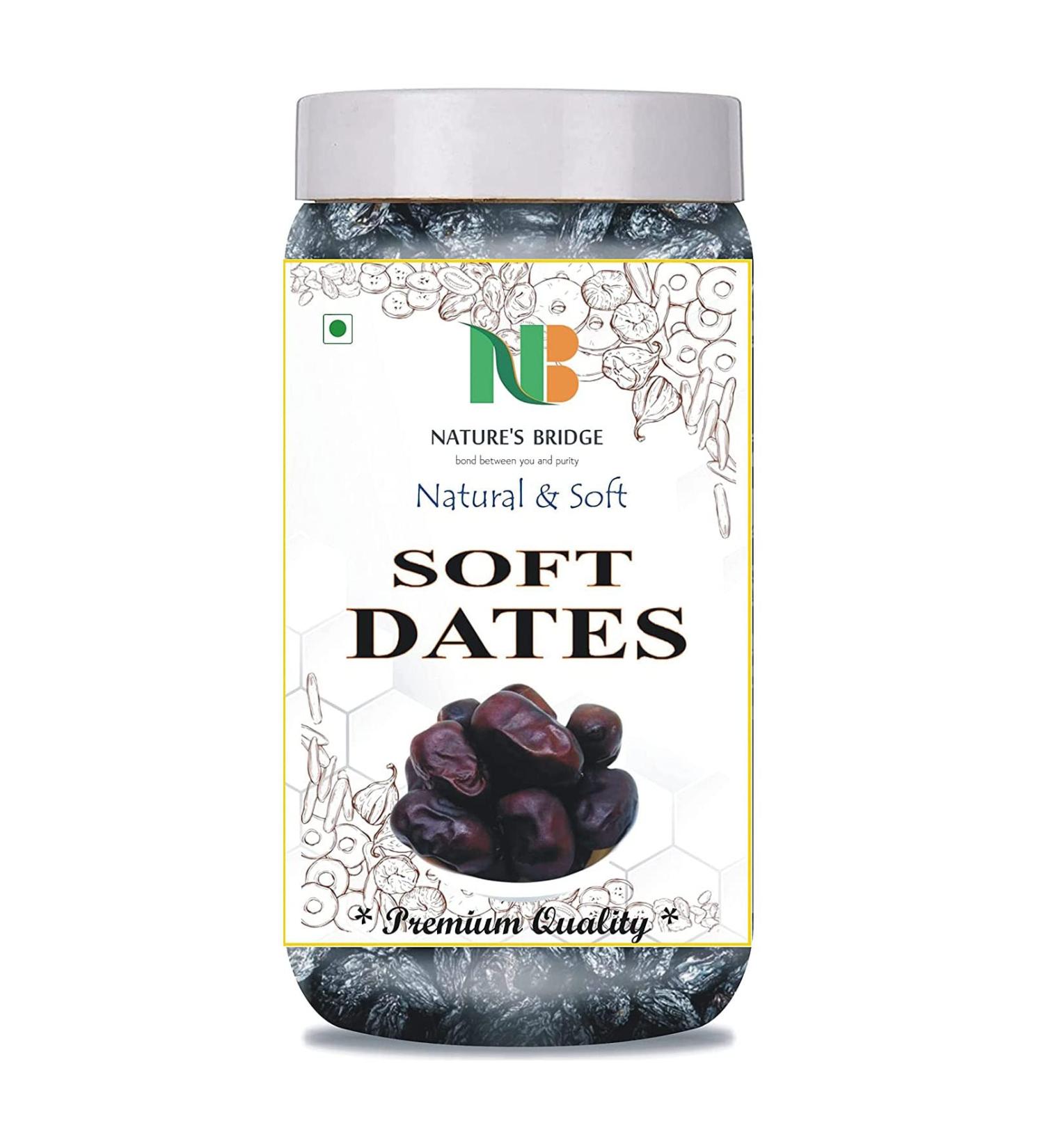 Nature's Bridge Soft Dates 400 Gm Jar | Dates Khajur | Dates | Soft Dates | Fresh Juicy Dates Dates_Packing May Vary - Buy Online on GoSupps.com
