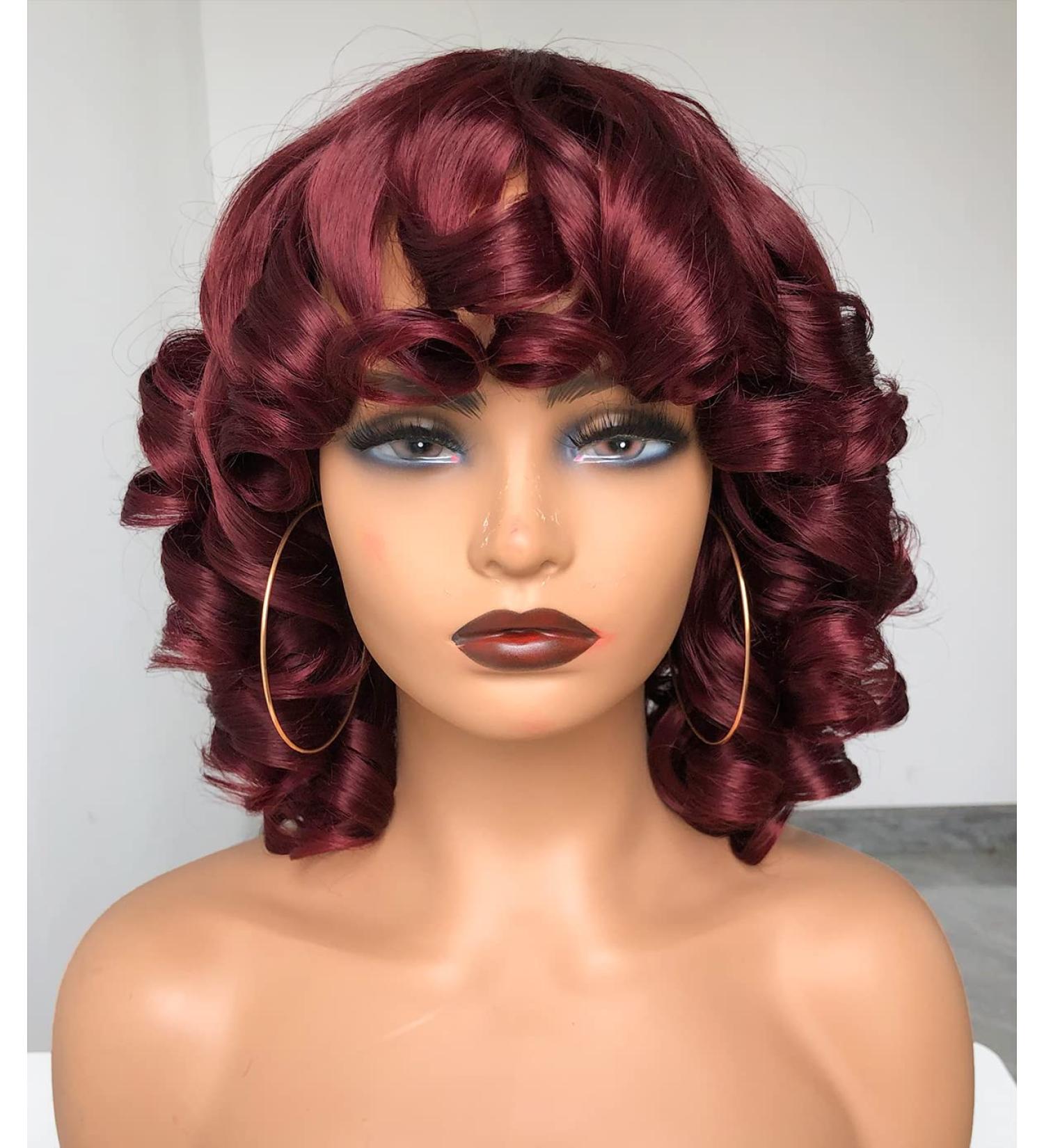 ANNIVIA-X Short Afro Curly Wig with Bangs for Women - Big Bouncy Fluffy Kinky Curly Hair - Buy Online on GoSupps.com