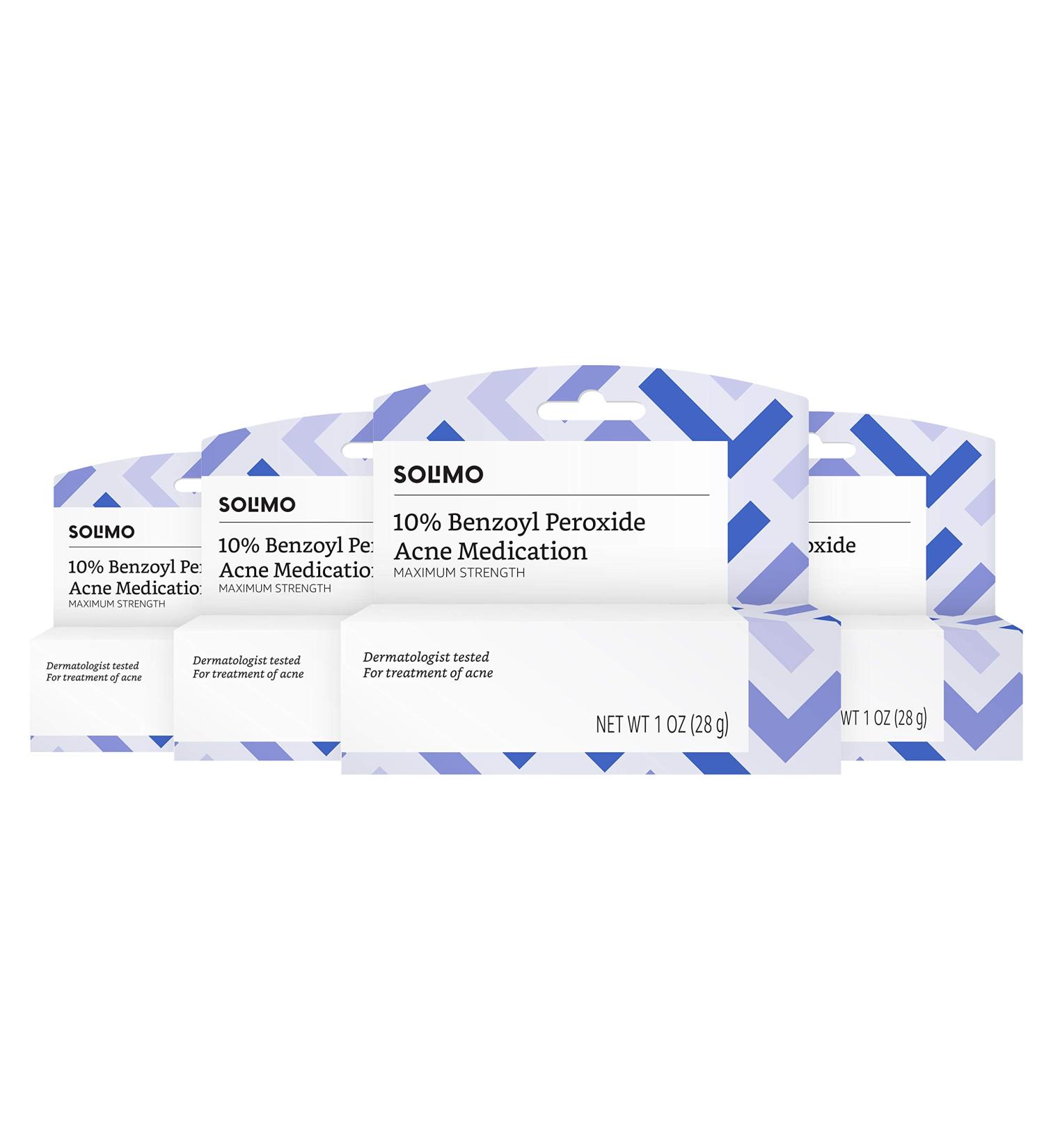Solimo 10% Benzoyl Peroxide Acne Medication - Pack of 4, 1 Fl Oz Each | Maximum Strength, Dermatologist Tested - Buy Online on GoSupps.com