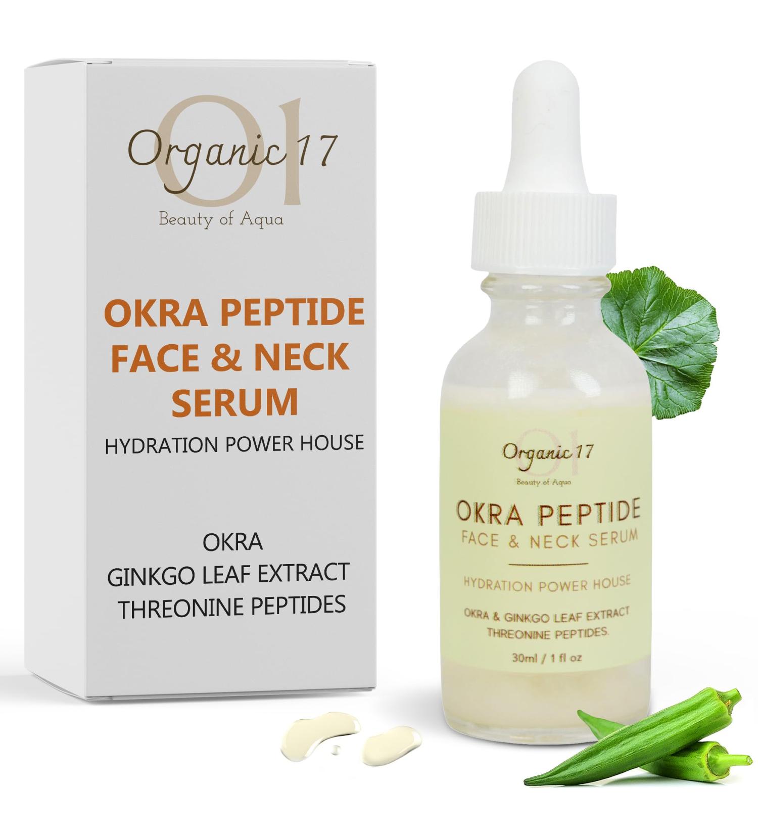 Okra Peptide Face & Neck Serum Hydrating Anti-Aging Serum with Gingko Leaf Extract & Collagen-Boosting Peptides for Youthful Skin Vegan & Cruelty-Free Skincare 30ml - Buy Online on GoSupps.com