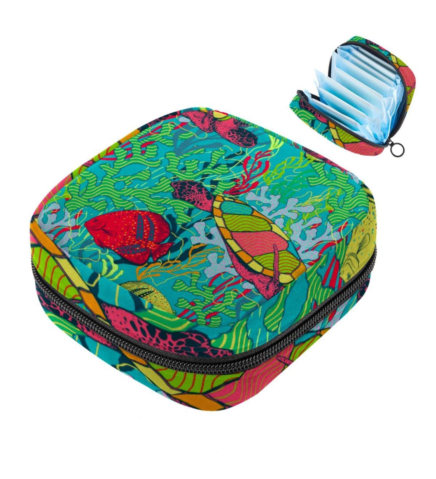 Portable Women s Binding-Up Bags | Menstrual Cup & Tampon Pouches for Teens | Cute Sea Turtles & Tropical Fish Design - Buy Online on GoSupps.com