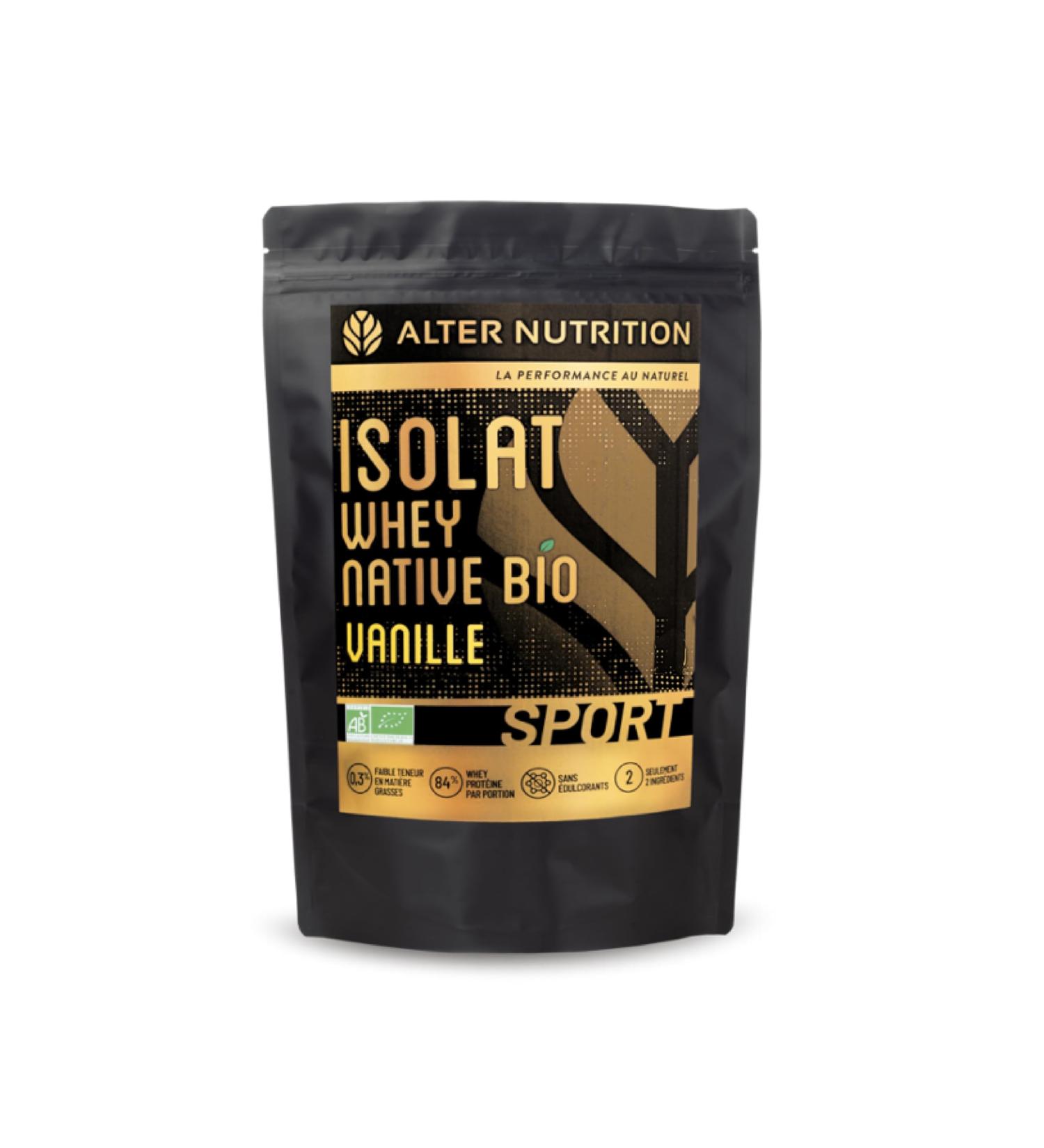 ALTER NUTRITION - Organic Native Whey Isolate - Vanilla - Mass Gainer - Low Fat - GMO/Emulsifier/Additive Free - Made in France - 21g Protein Per Scoop - 700g Bag