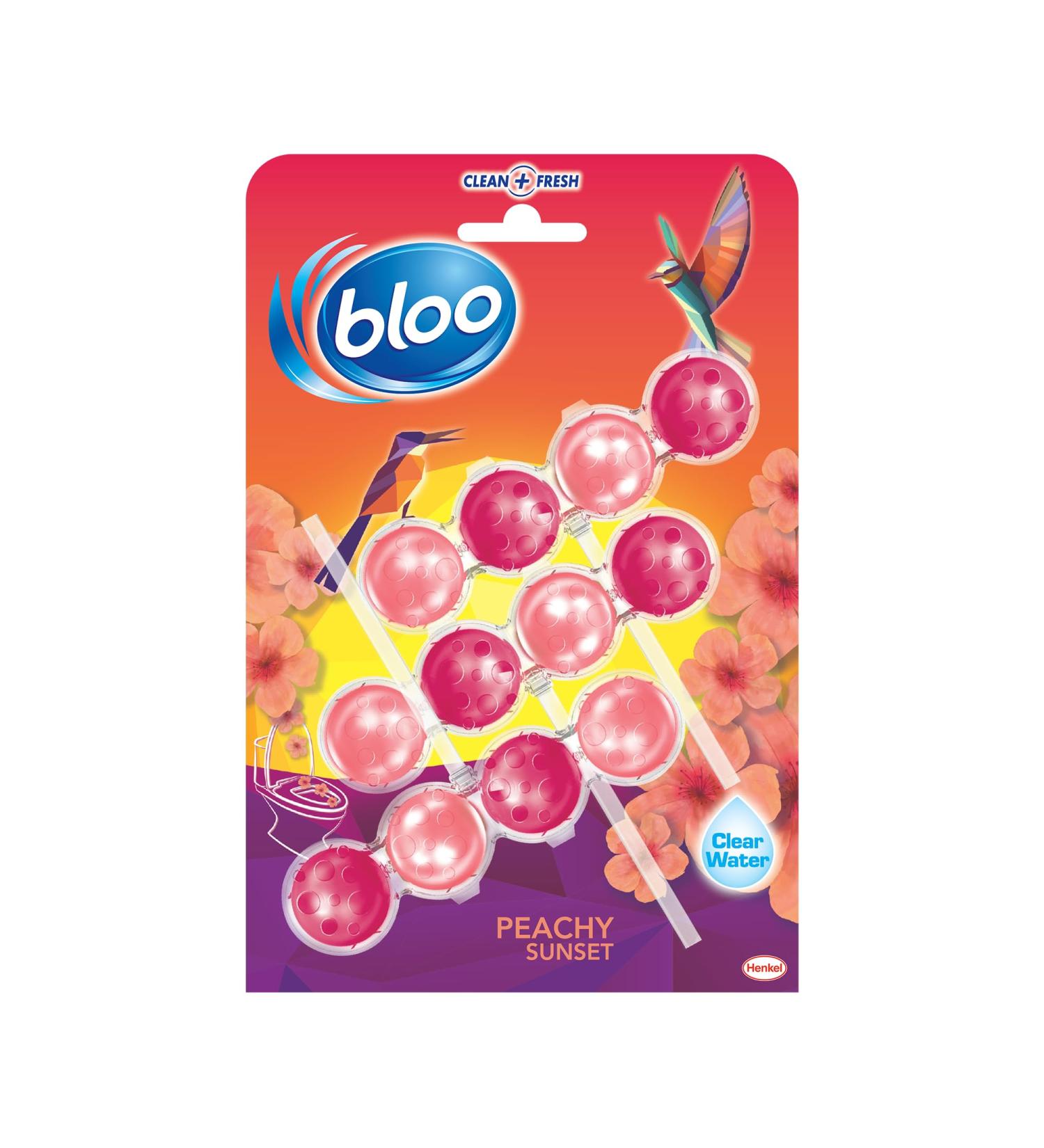 Bloo Limited Edition Peach Power Active Clear Water Toilet Cleaner Rim Block with Anti-Limescale Cleaning Foam Dirt Protection and Extra Freshness 3 x Toilet Blocks - Buy Online on GoSupps.com