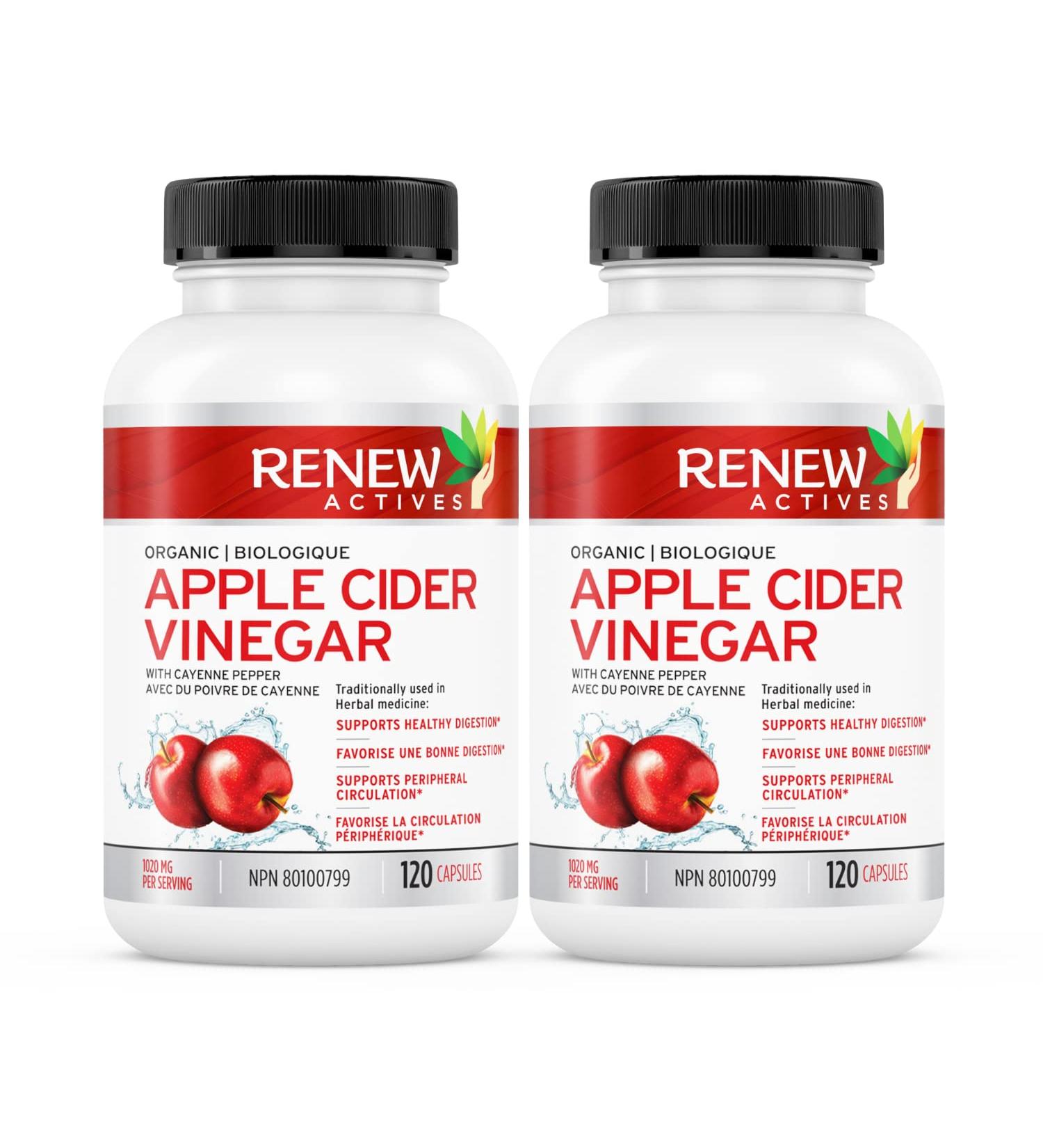 Renew Actives Apple Cider Vinegar Capsules 500mg with Organic Cayenne Pepper 10mg Natural ACV Supplement for Weight Management Digestion & Skin Health Unfiltered & Vegan-Friendly 60 Capsules (2pk) 2 Packs - Buy Online on GoSupps.com
