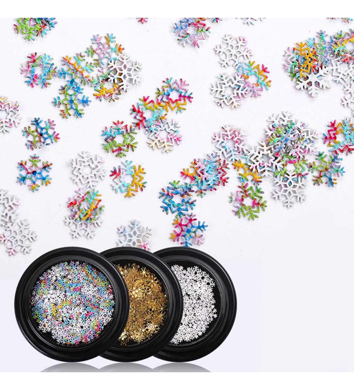 Sethexy 3D Christmas Snowflake Nail Art Accessories - Gold Metal Studs, Sequins & Glitter Alloy for DIY Nails Design- 3 Boxes - Buy Online on GoSupps.com