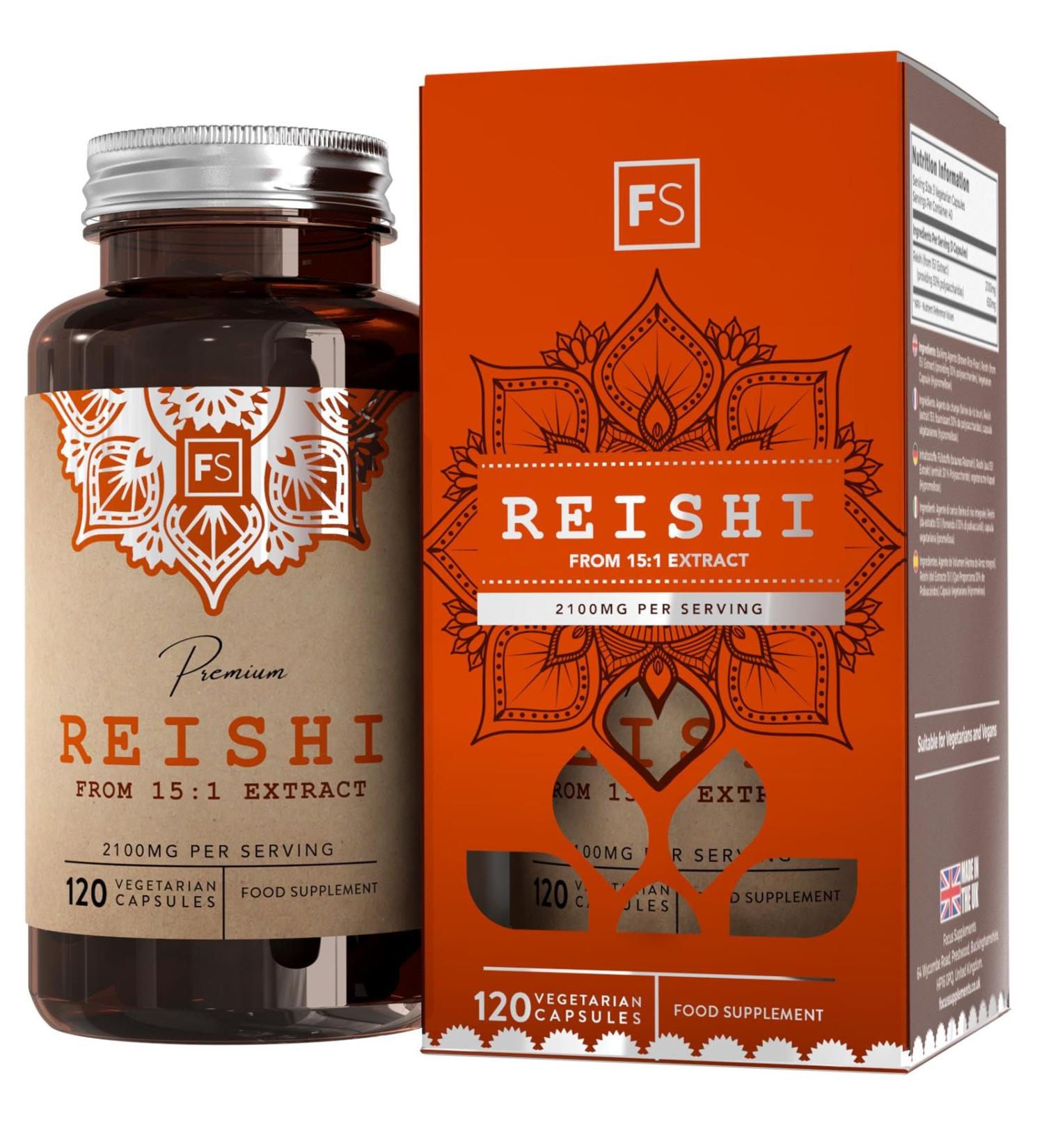 FS Reishi | 120 Reishi Capsules - High Potency 2100mg Reishi Mushrooms Extract (15:1) per Dose | Non-GMO Gluten Free & Allergen Free | Made in the UK - Buy Online on GoSupps.com
