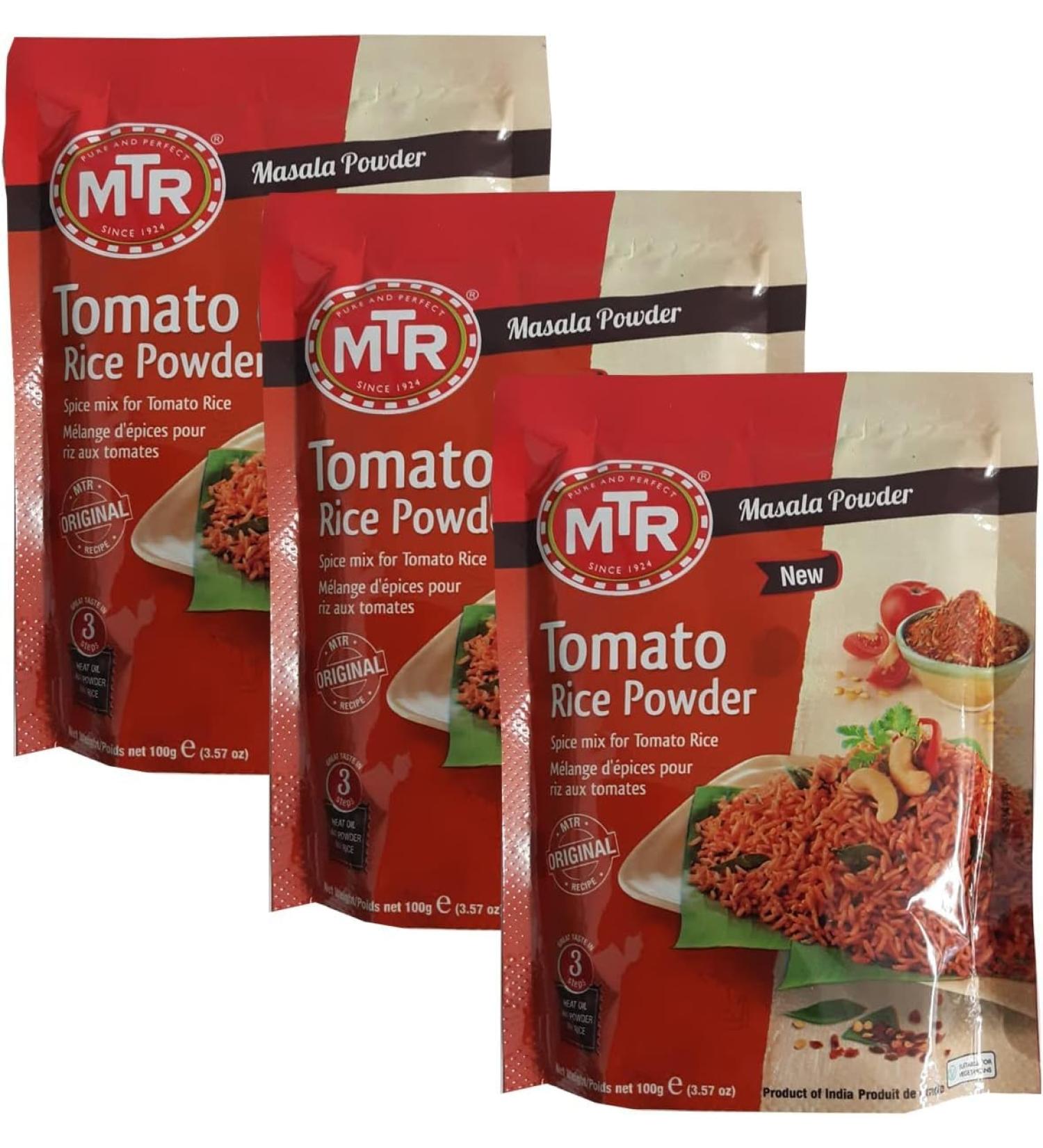 MTR Instant Ready Mix Various Flavours - Traditional South Indian Breakfast Tasty and Healthy - Easy to Prepare Snacks - Tomato Rice Powder 100g (Pack of 3)