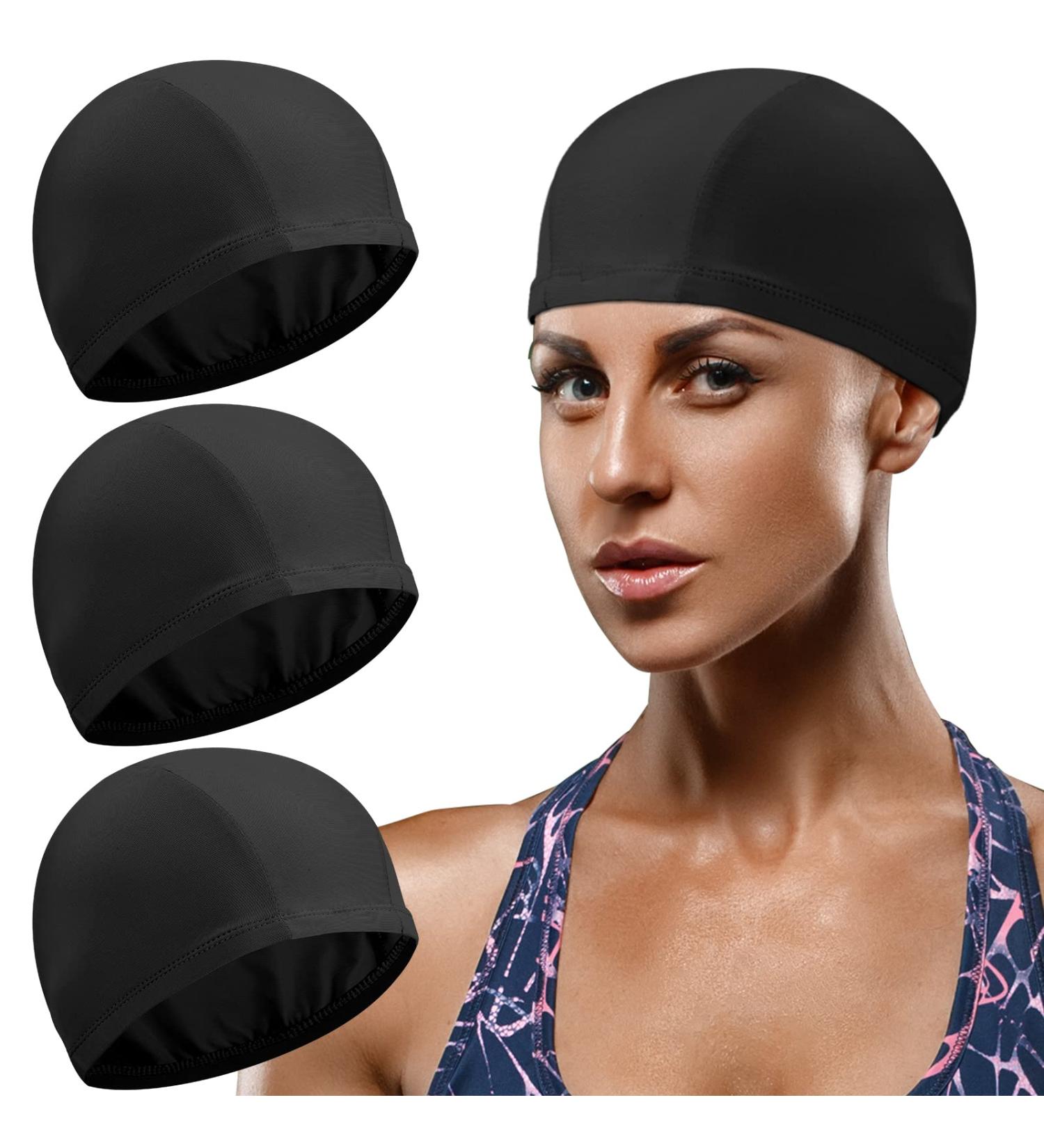 3 Pack Elastic Swimming Caps - Comfortable Non-Slip Unisex Fabric Caps for Women Men & Children - Black - Buy Online on GoSupps.com